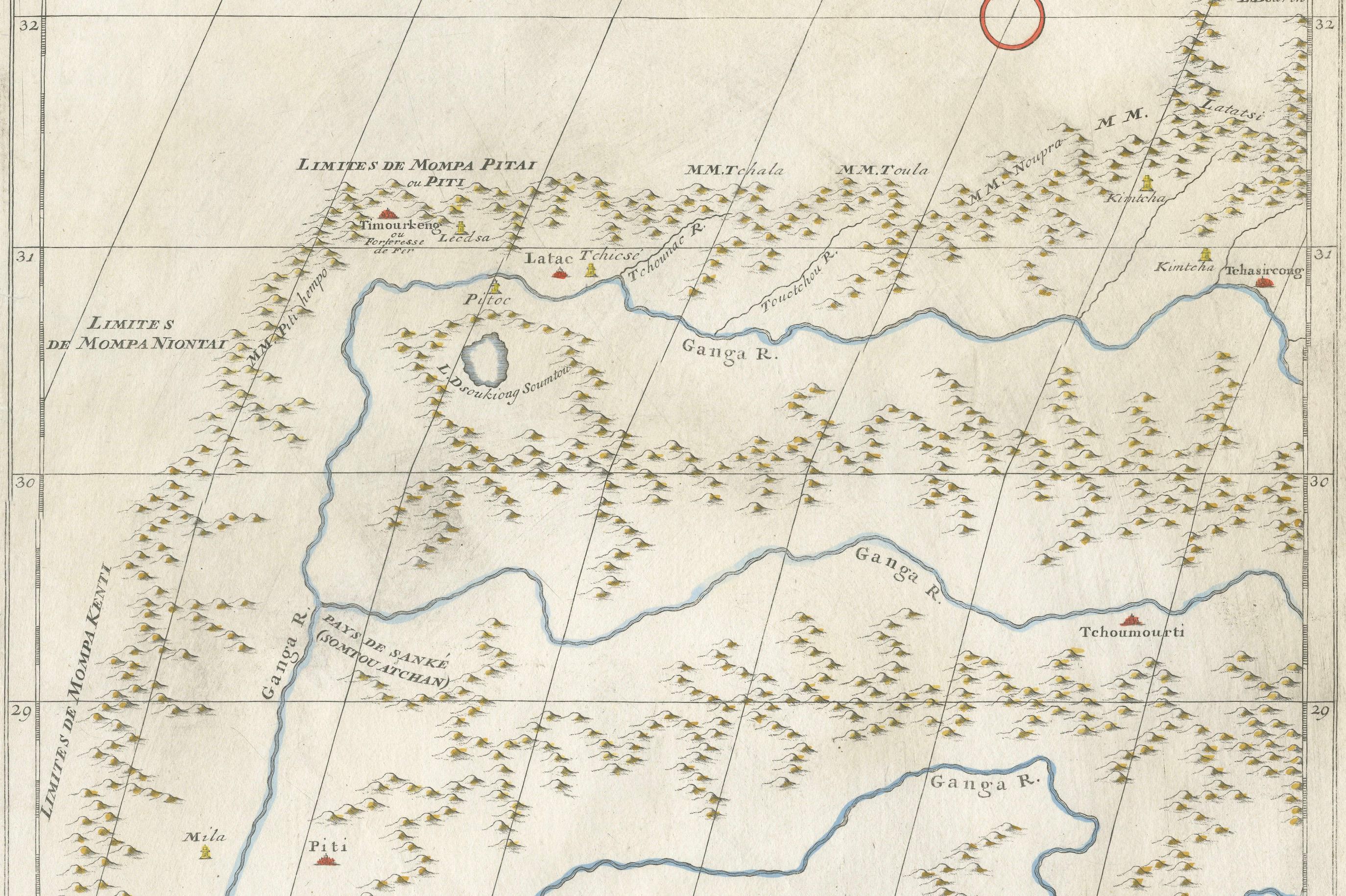 Carte ancienne du Tibet et du Latac par D'Anville, Paris, 1737 État moyen - En vente à Langweer, NL