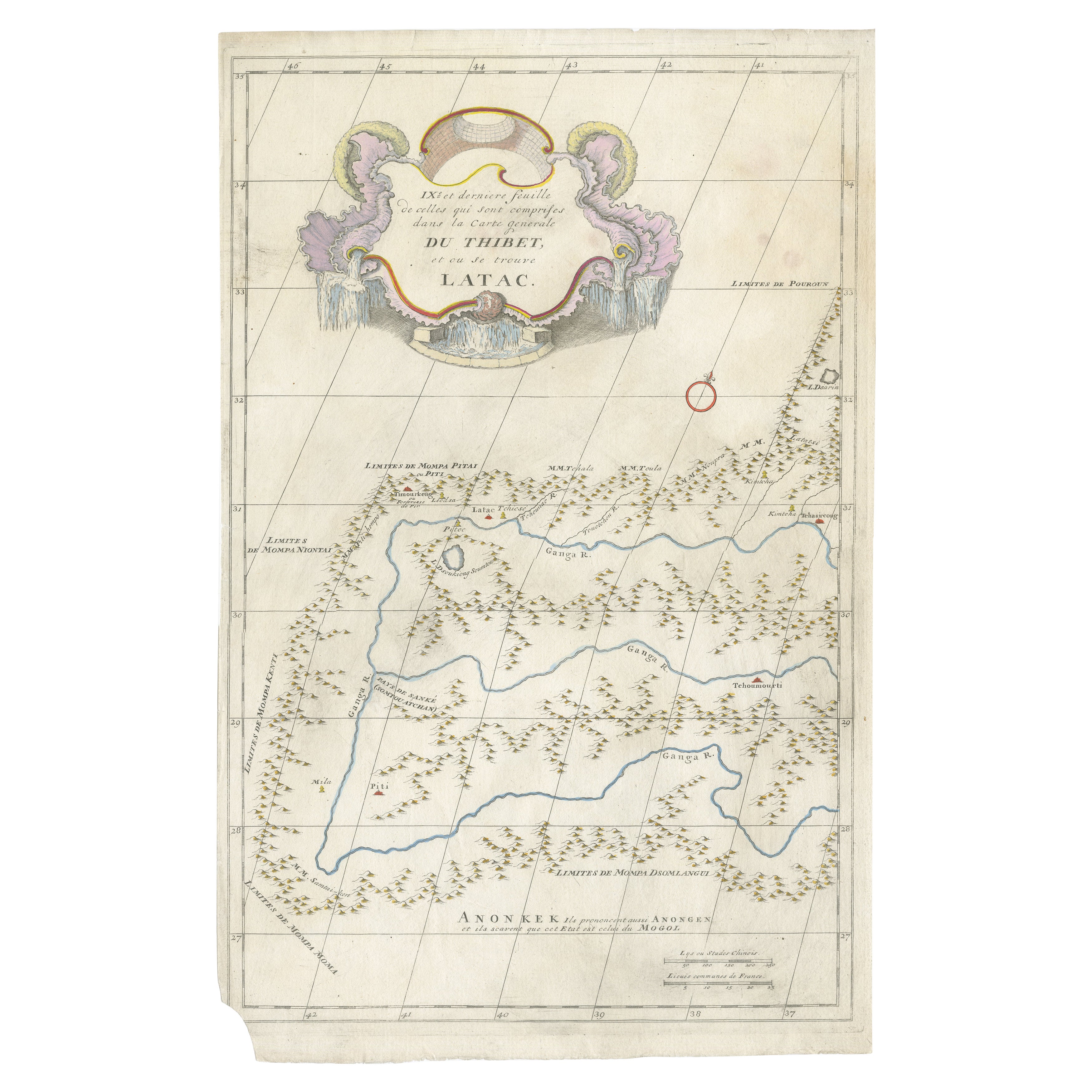 Carte ancienne du Tibet et du Latac par D'Anville, Paris, 1737