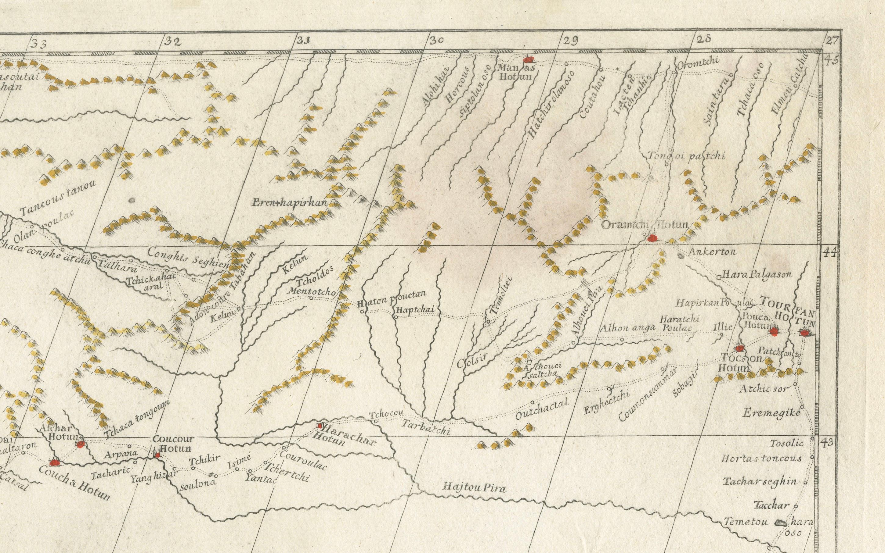 Carte ancienne du Tibet et de la région à l'ouest de Turfan par D'Anville, Paris, 1737 Bon état - En vente à Langweer, NL