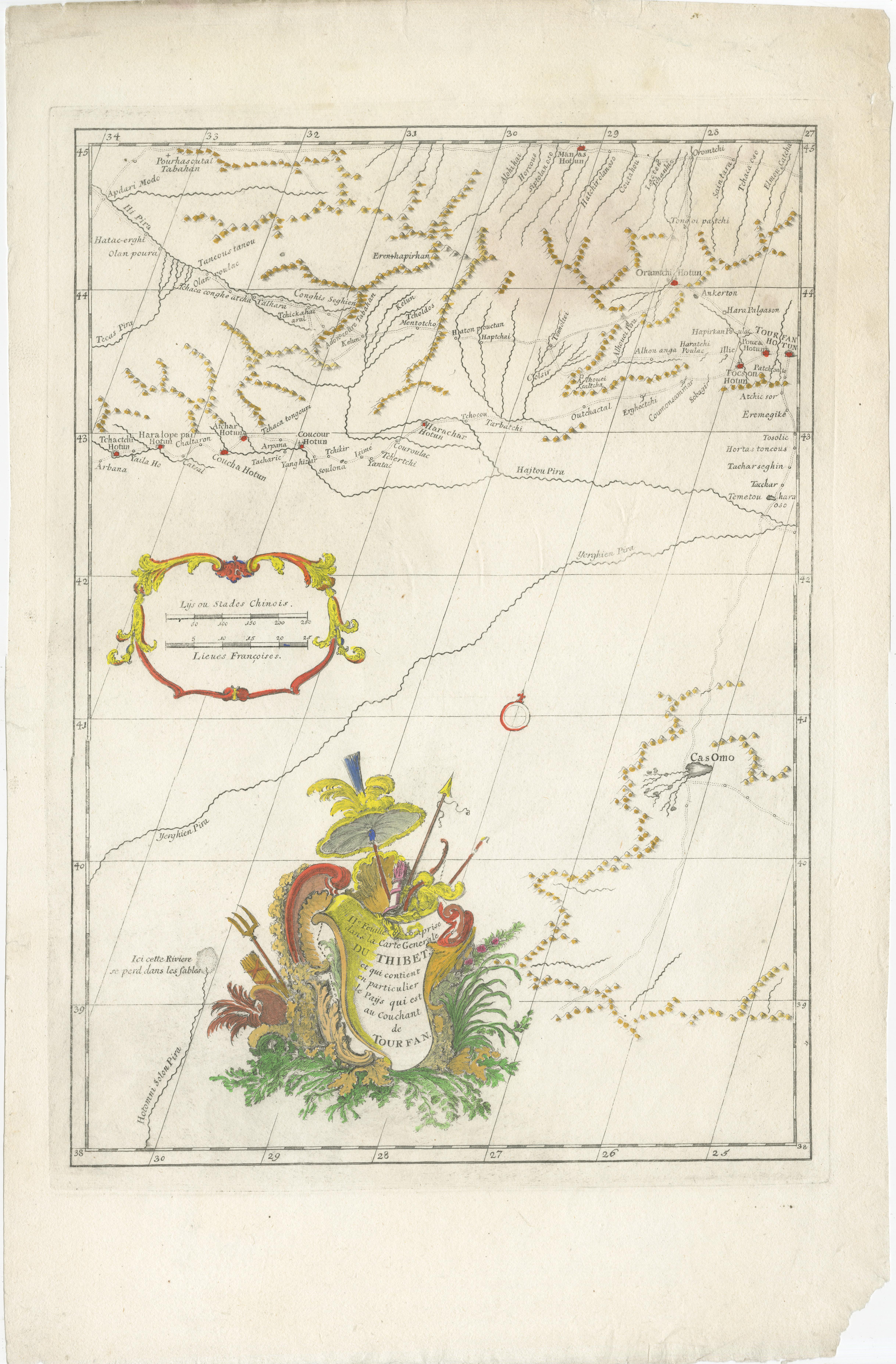 Papier Carte ancienne du Tibet et de la région à l'ouest de Turfan par D'Anville, Paris, 1737 en vente