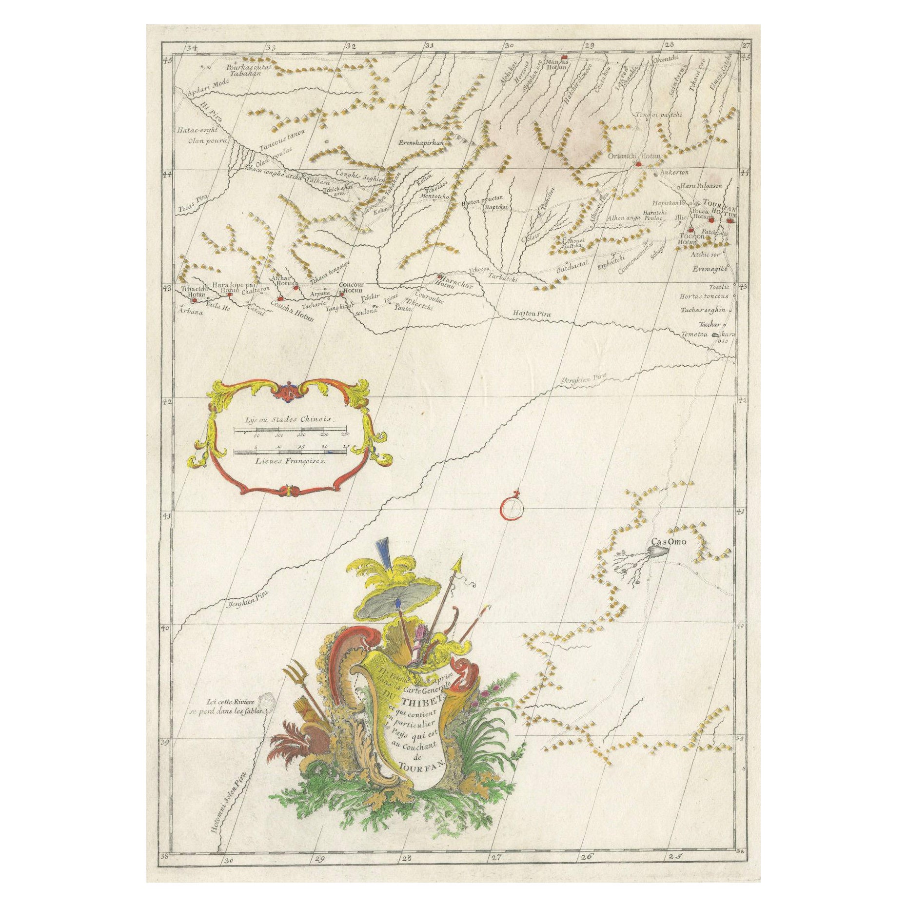 Carte ancienne du Tibet et de la région à l'ouest de Turfan par D'Anville, Paris, 1737 en vente