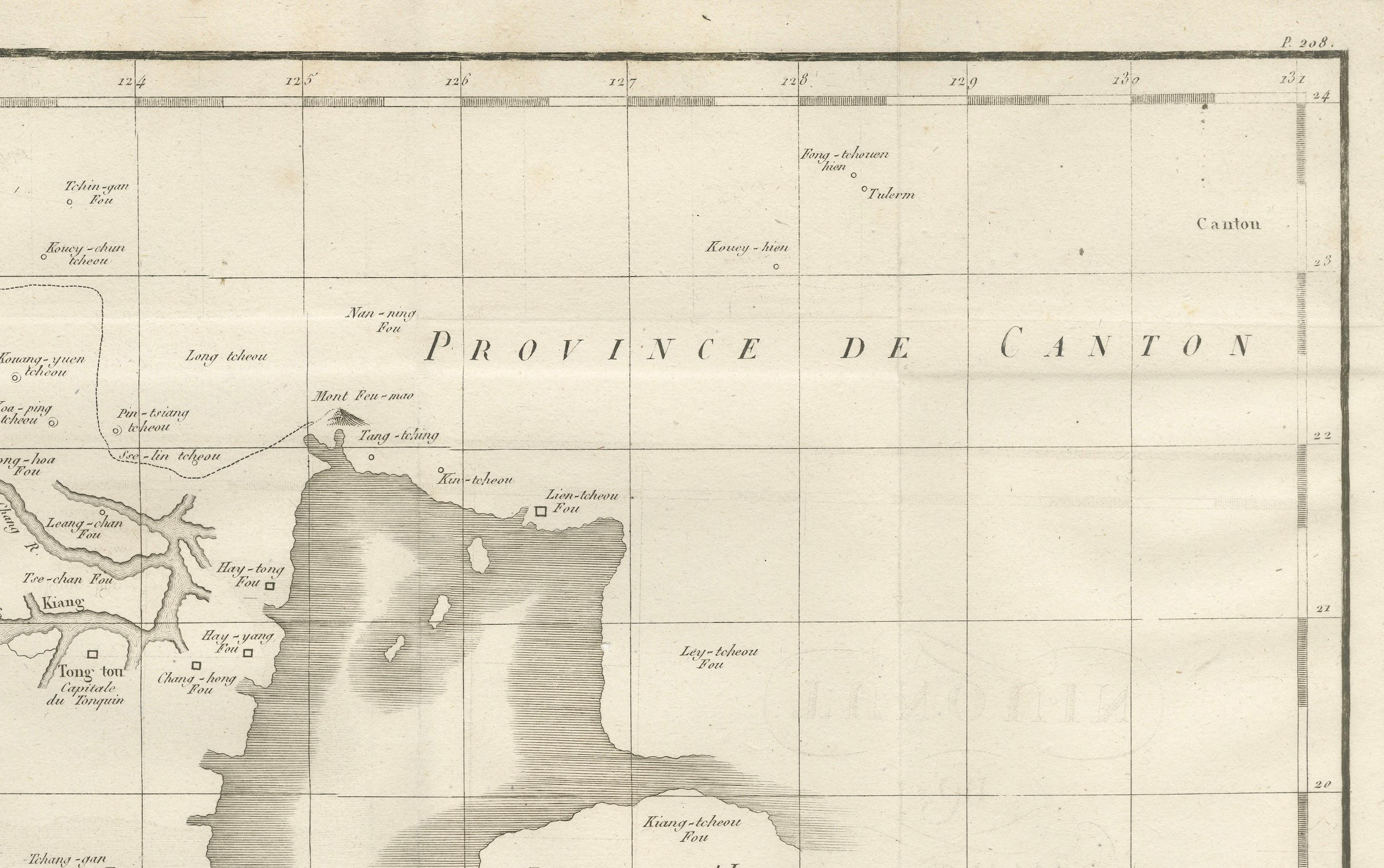 Antique Map of Tonkin and Hainan Island – 18th Century French Engraving

This is the “5me Carte du Tunquin,” an antique engraved map depicting the northern coastal region of modern-day Vietnam, southern China, and the island of Hainan. The map shows