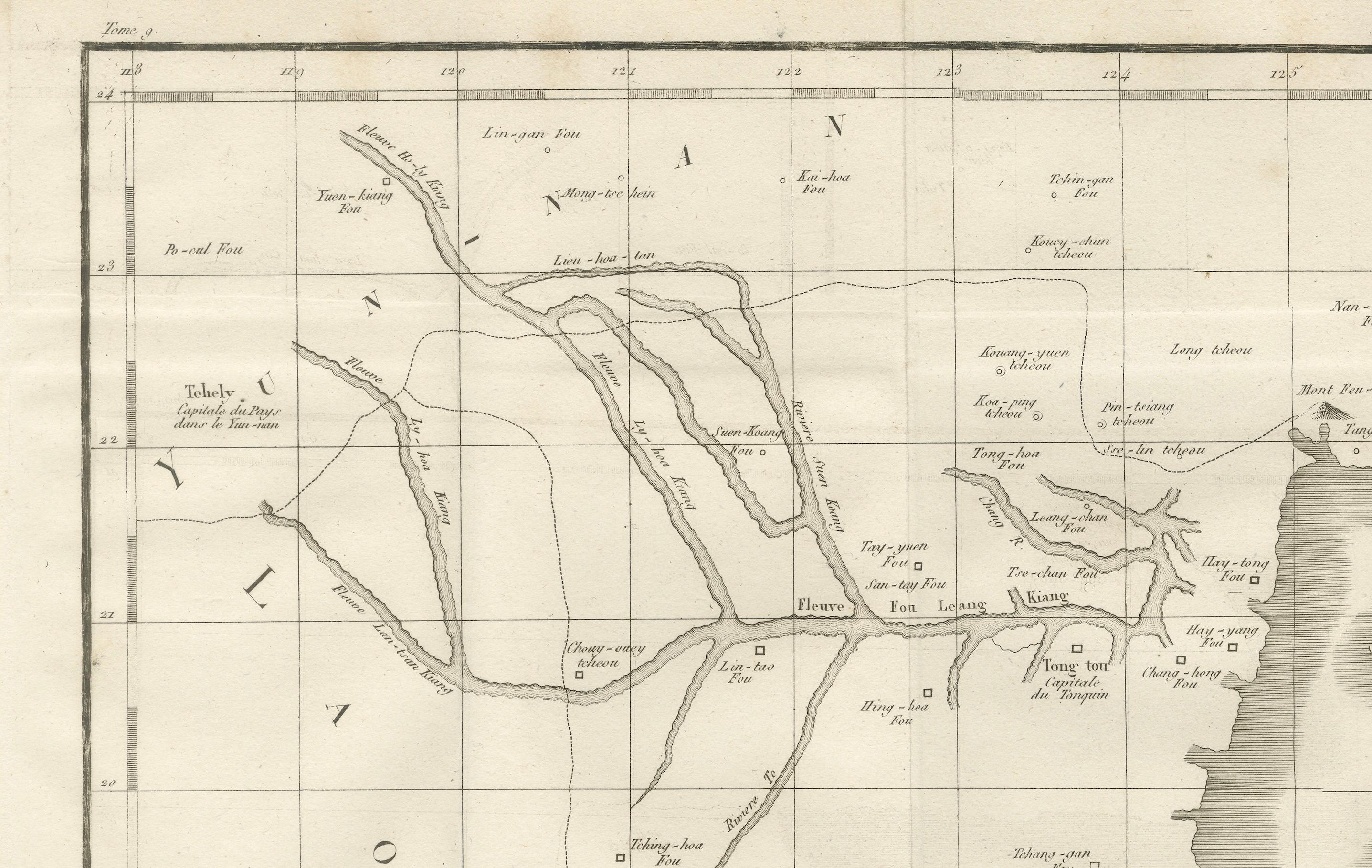 Engraved Antique Map of Tonkin and Hainan Island – 18th Century French Engraving For Sale