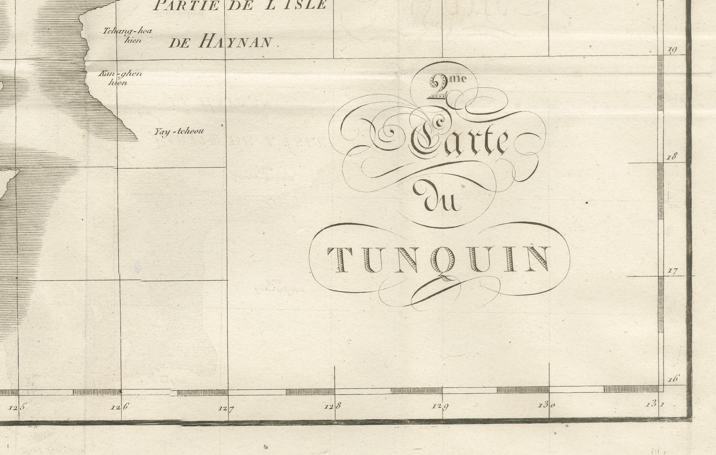 Paper Antique Map of Tonkin and Hainan Island – 18th Century French Engraving For Sale