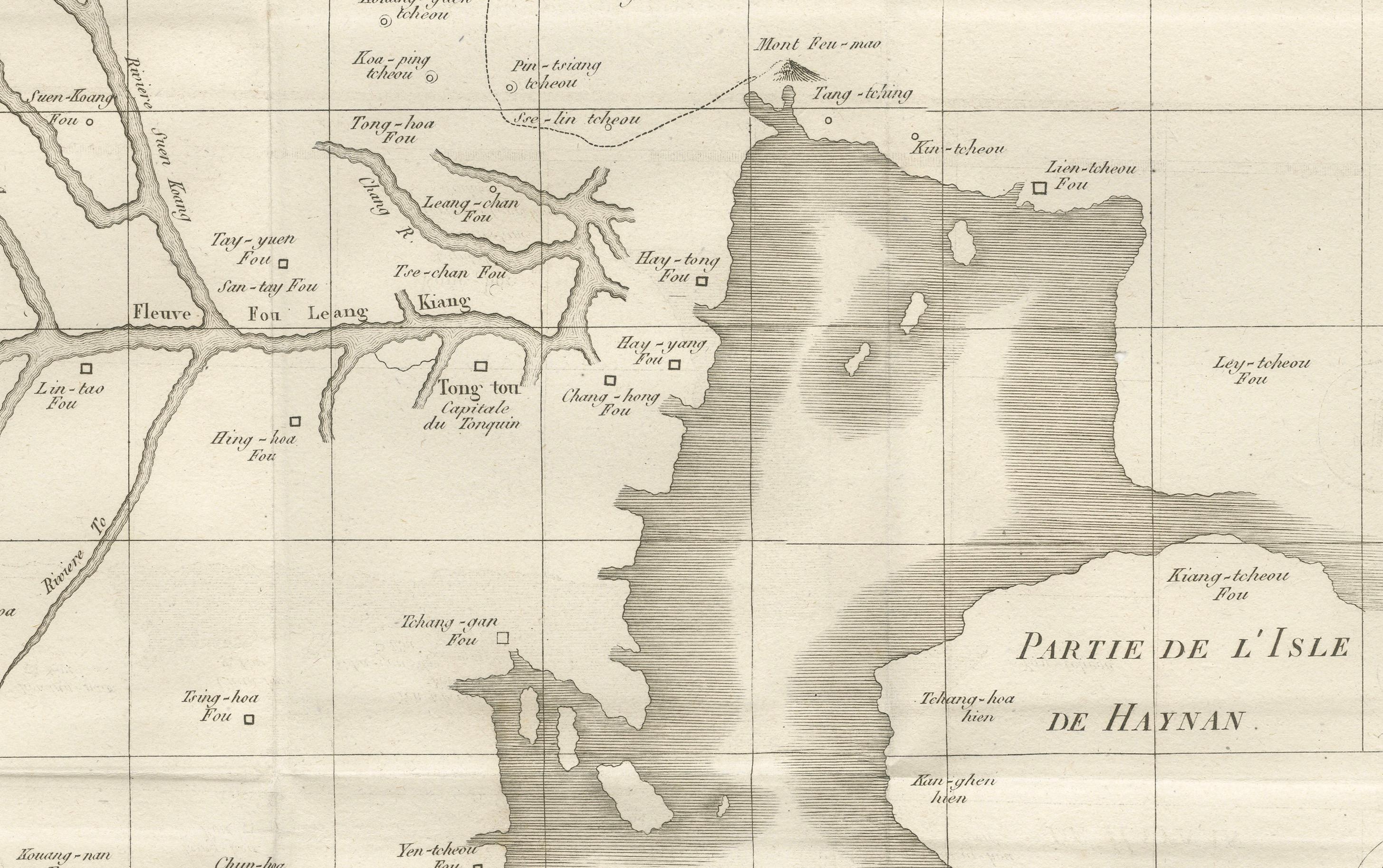 Antique Map of Tonkin and Hainan Island – 18th Century French Engraving For Sale 1