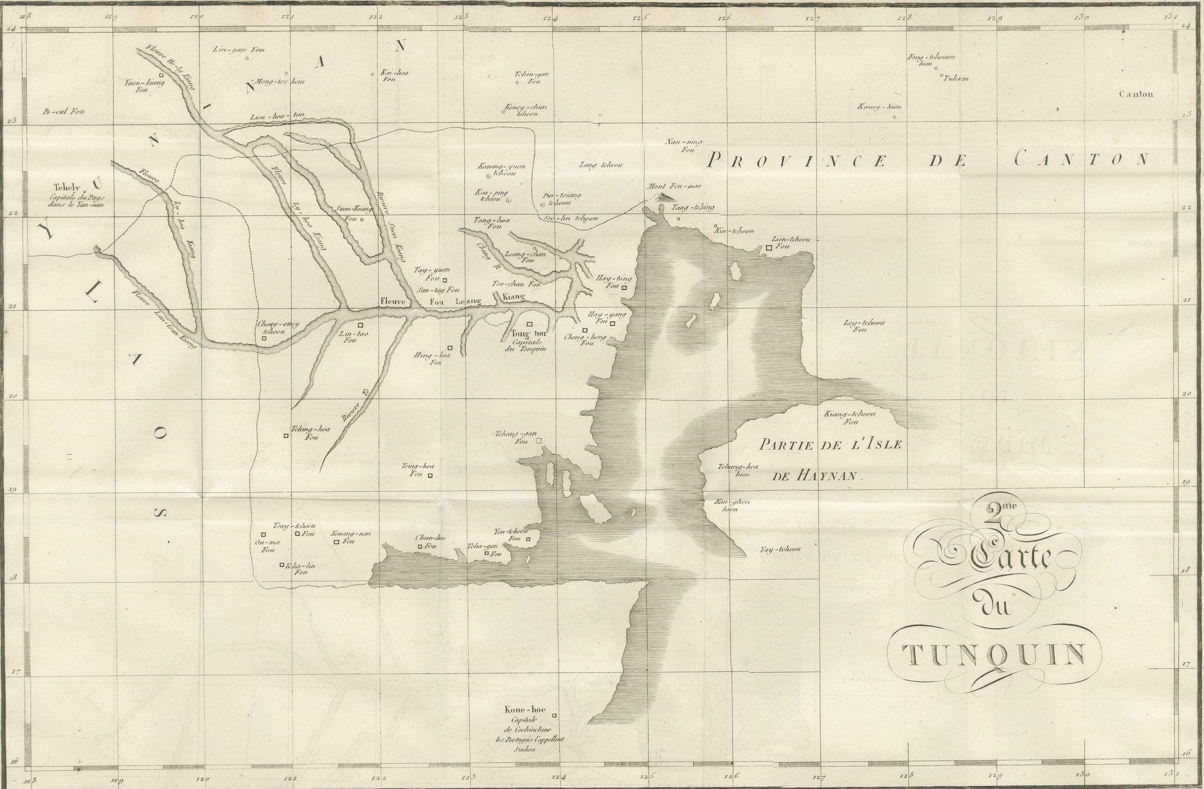 Antique Map of Tonkin and Hainan Island – 18th Century French Engraving For Sale 2