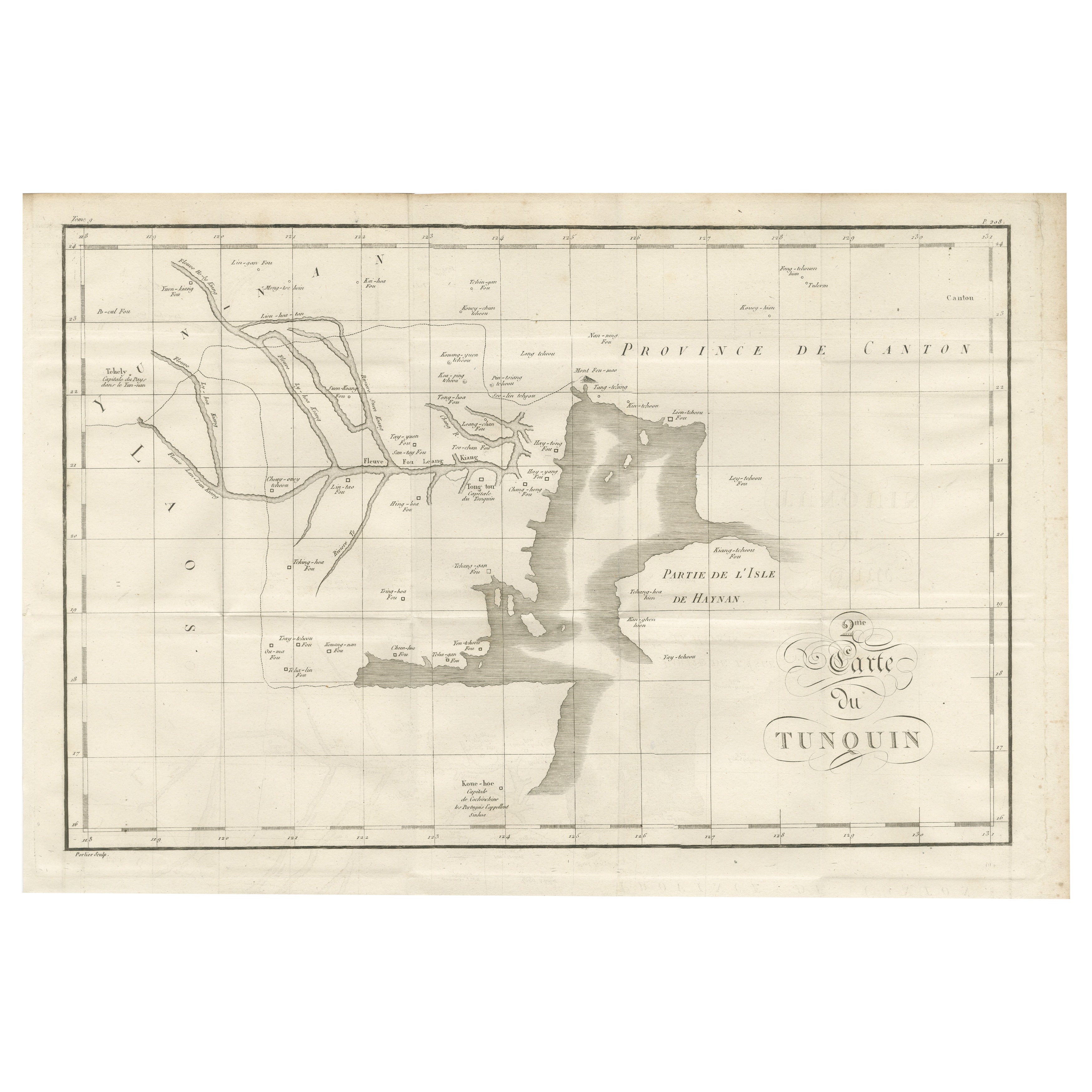 Antique Map of Tonkin and Hainan Island – 18th Century French Engraving
