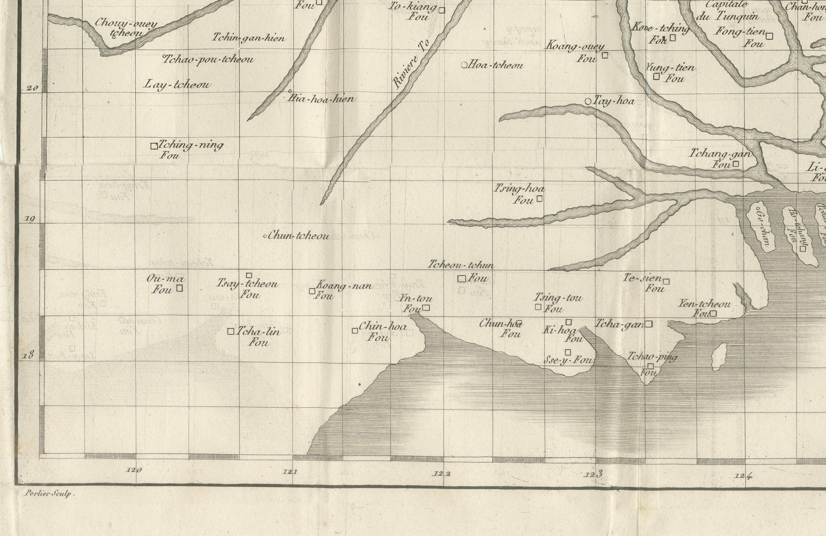 Antike Karte von Tonkin, Nordvietnam - Delta des Roten Flusses, Kupferstich um 1780 im Zustand „Gut“ im Angebot in Langweer, NL