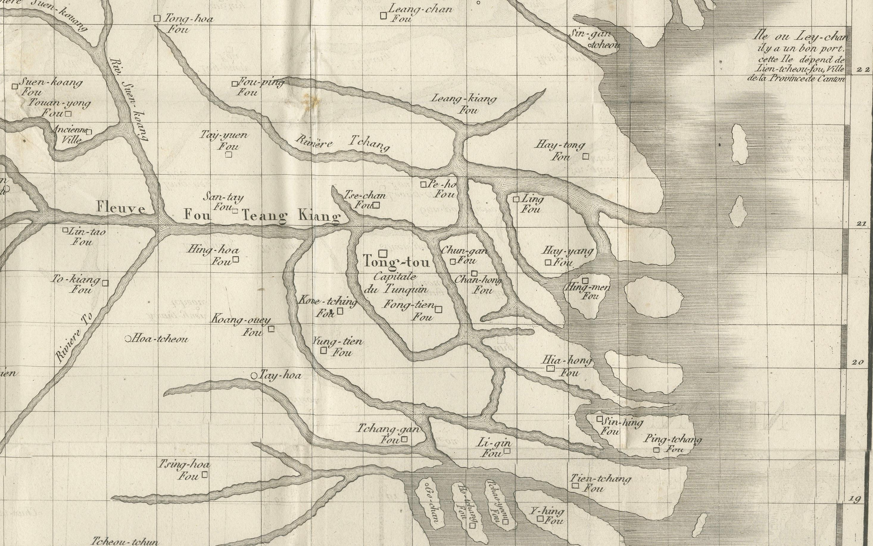 Antike Karte von Tonkin, Nordvietnam - Delta des Roten Flusses, Kupferstich um 1780 (18. Jahrhundert) im Angebot
