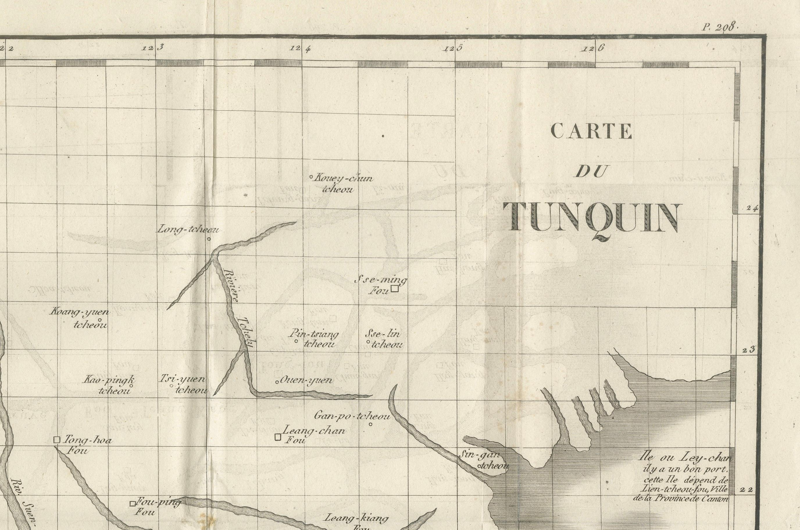 Antike Karte von Tonkin, Nordvietnam - Delta des Roten Flusses, Kupferstich um 1780 (Papier) im Angebot