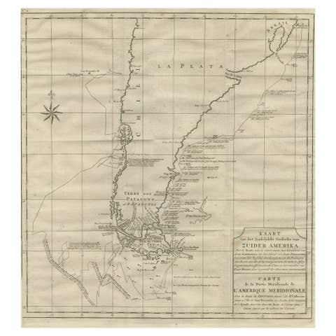 Antique Map of Tracks of Anson's Ships around South America & Cape Horn, 1749