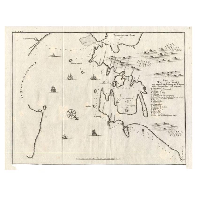 Antique Map of Trincomalee and Tambalagam Bay, 1758 For Sale