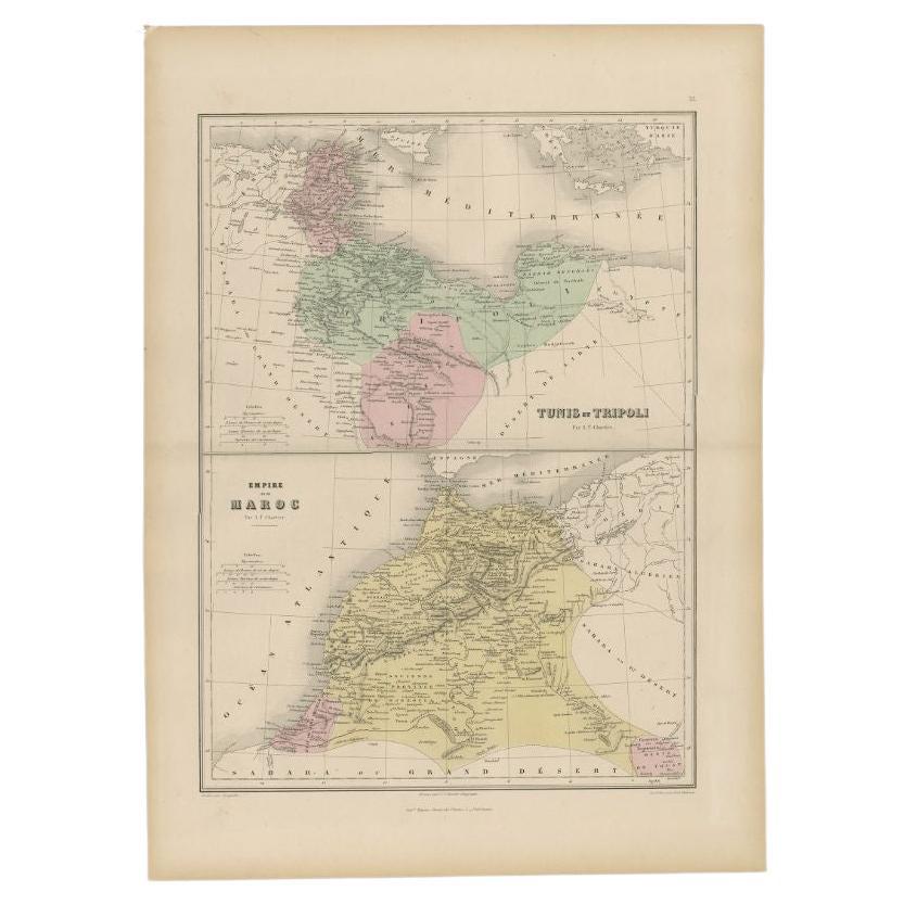 Antique Map of Tunis and Tripoli in Northern Africa, circa 1880 For Sale