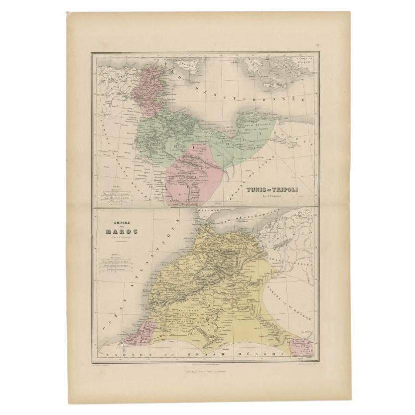 Antique Map of Tunis and Tripoli in Northern Africa, circa 1880