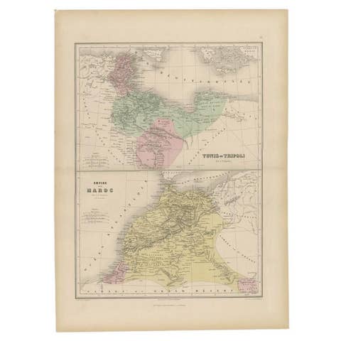 Antique Map of Tunis and Tripoli in Northern Africa, circa 1880