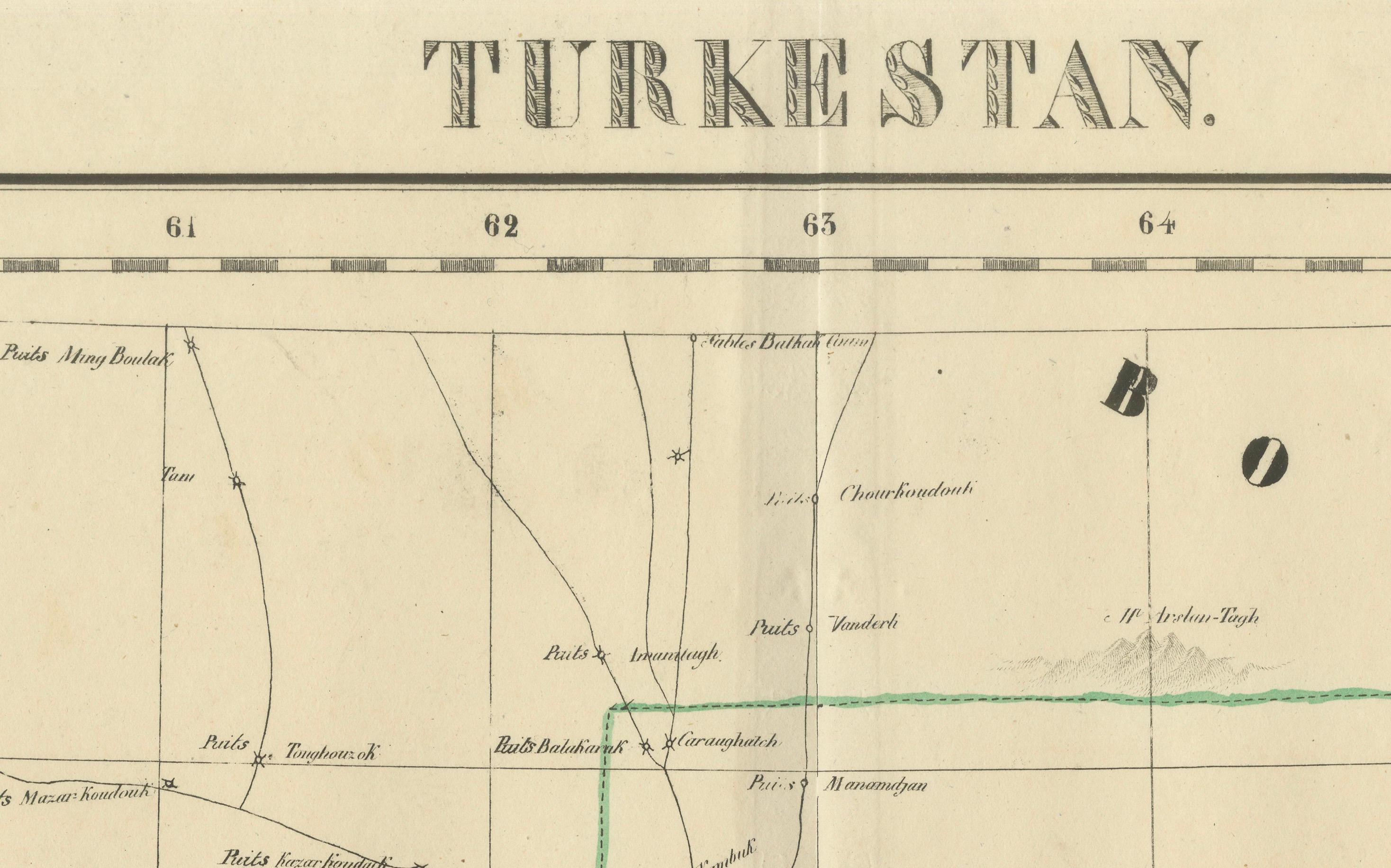 19th Century Antique Map of Turkestan – Vandermaelen Lithograph of Central Asia, 1827 For Sale