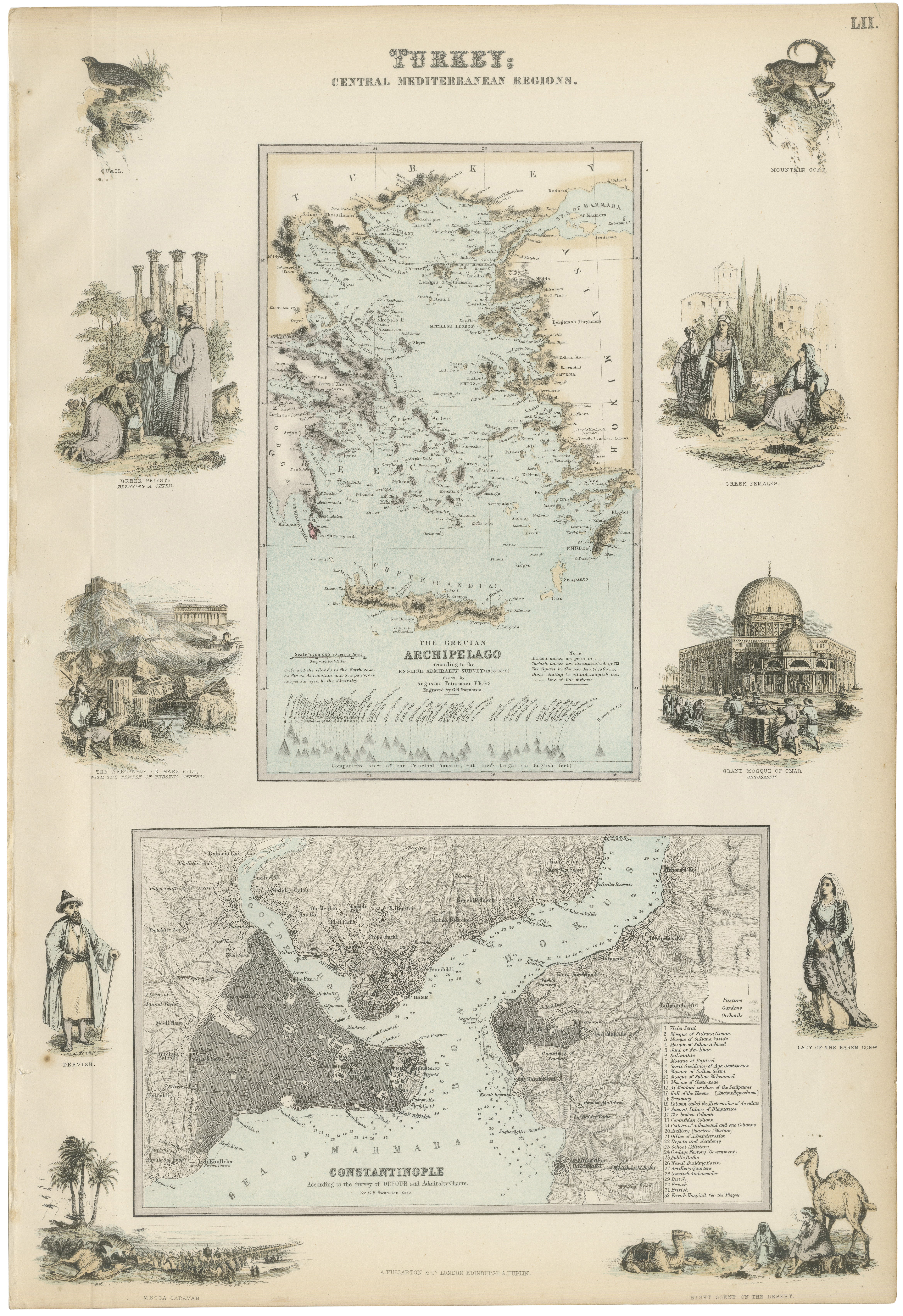 Antique Map of Turkey and Constantinople with Views & Figures, Fullarton c.1865