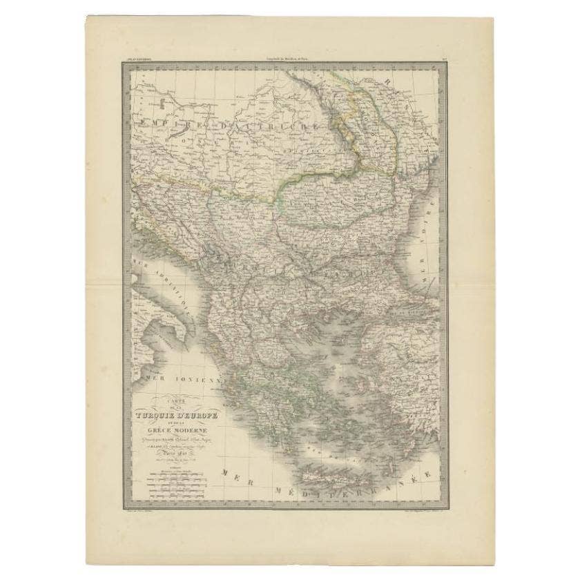 Antique 1842 Map of Turkey and Greece by Pierre M. Lapie, 68x50.5 cm