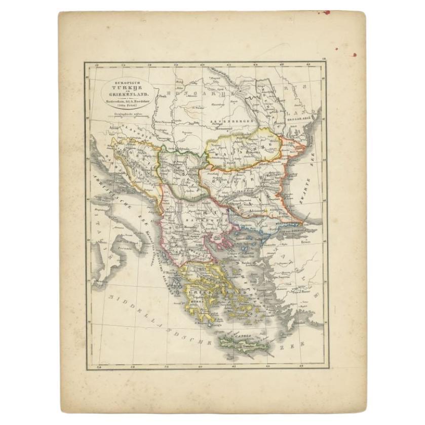 Antique Map of Turkey and Greece, 1852 For Sale