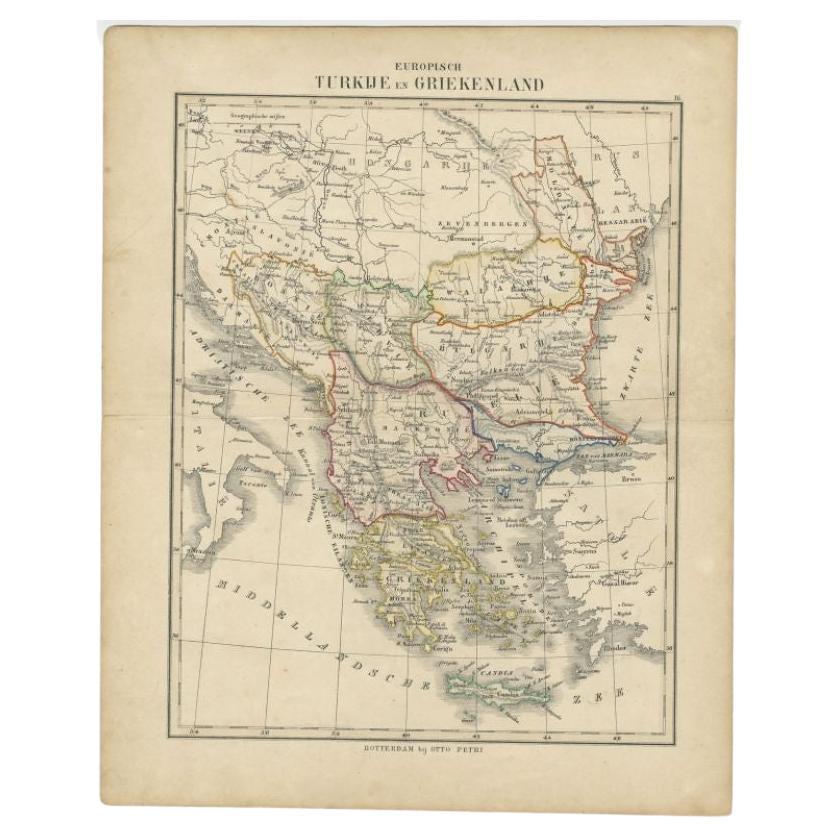 Antique Map of Turkey and Greece by Petri, c.1873 For Sale