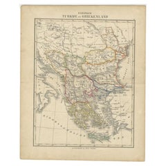Antique Map of Turkey and Greece by Petri, c.1873