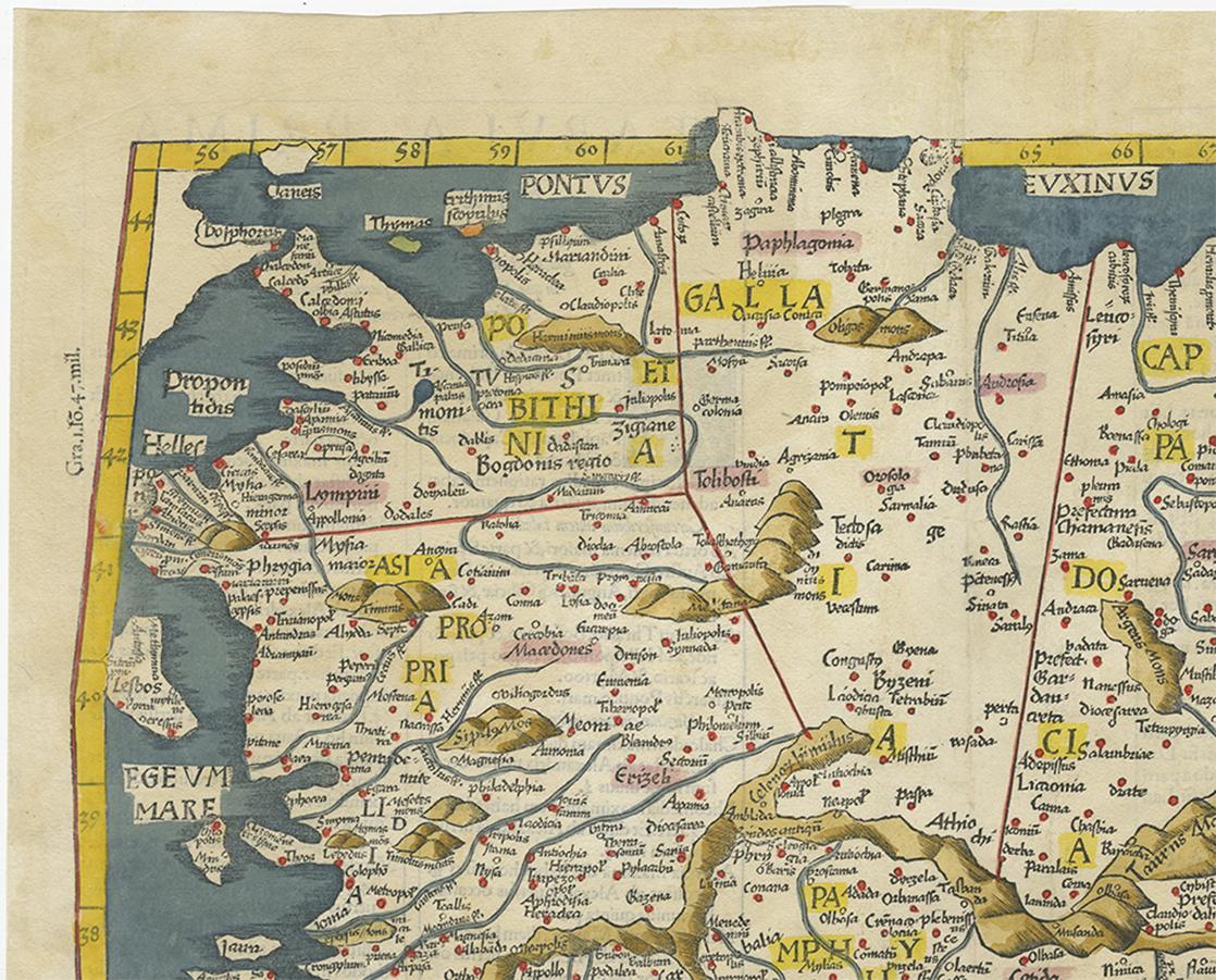 18th Century and Earlier Antique Map of Turkey by C. Ptolomey, circa 1541