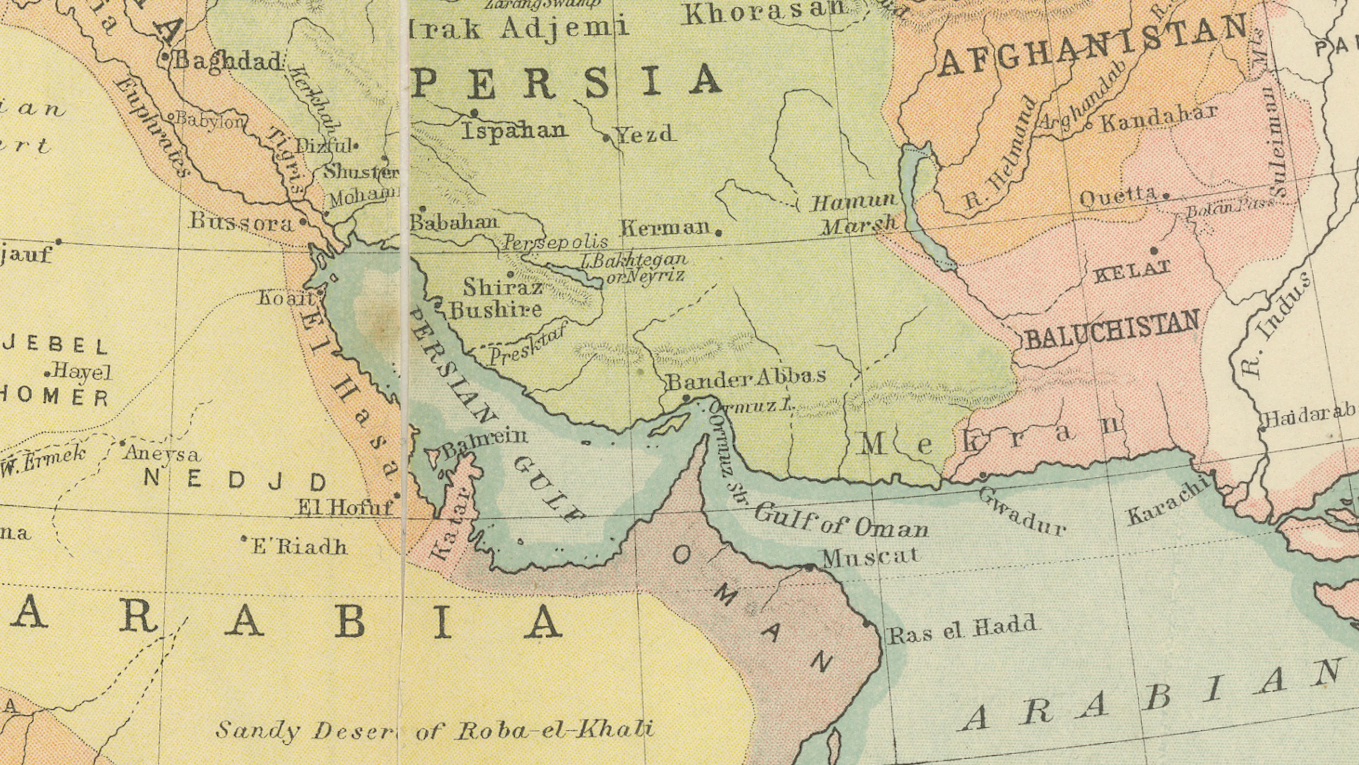 Antique Map of Turkey in Asia, Arabia, Persia, ca.1890