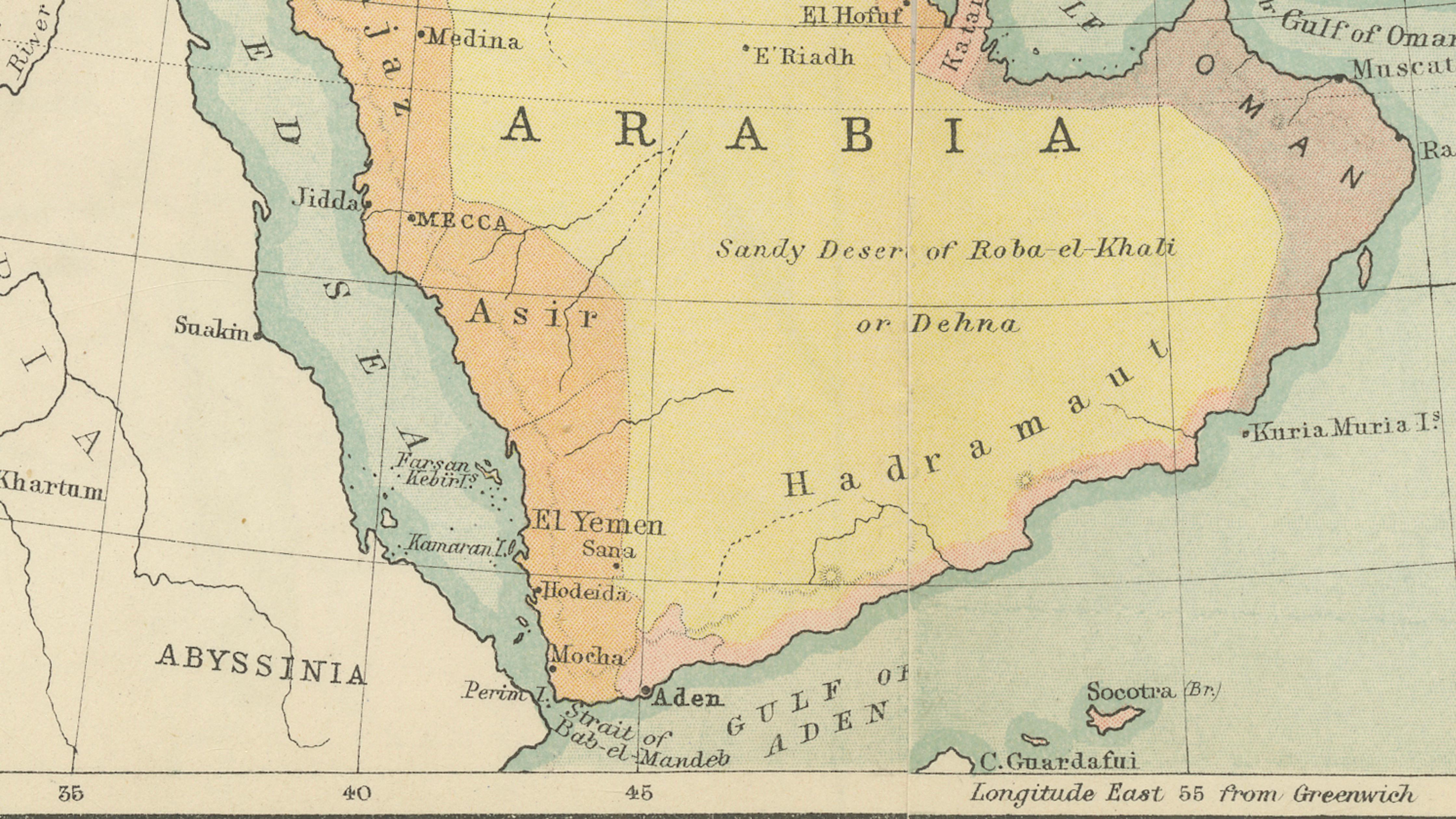 Antique Map of Turkey in Asia, Arabia, Persia, ca.1890