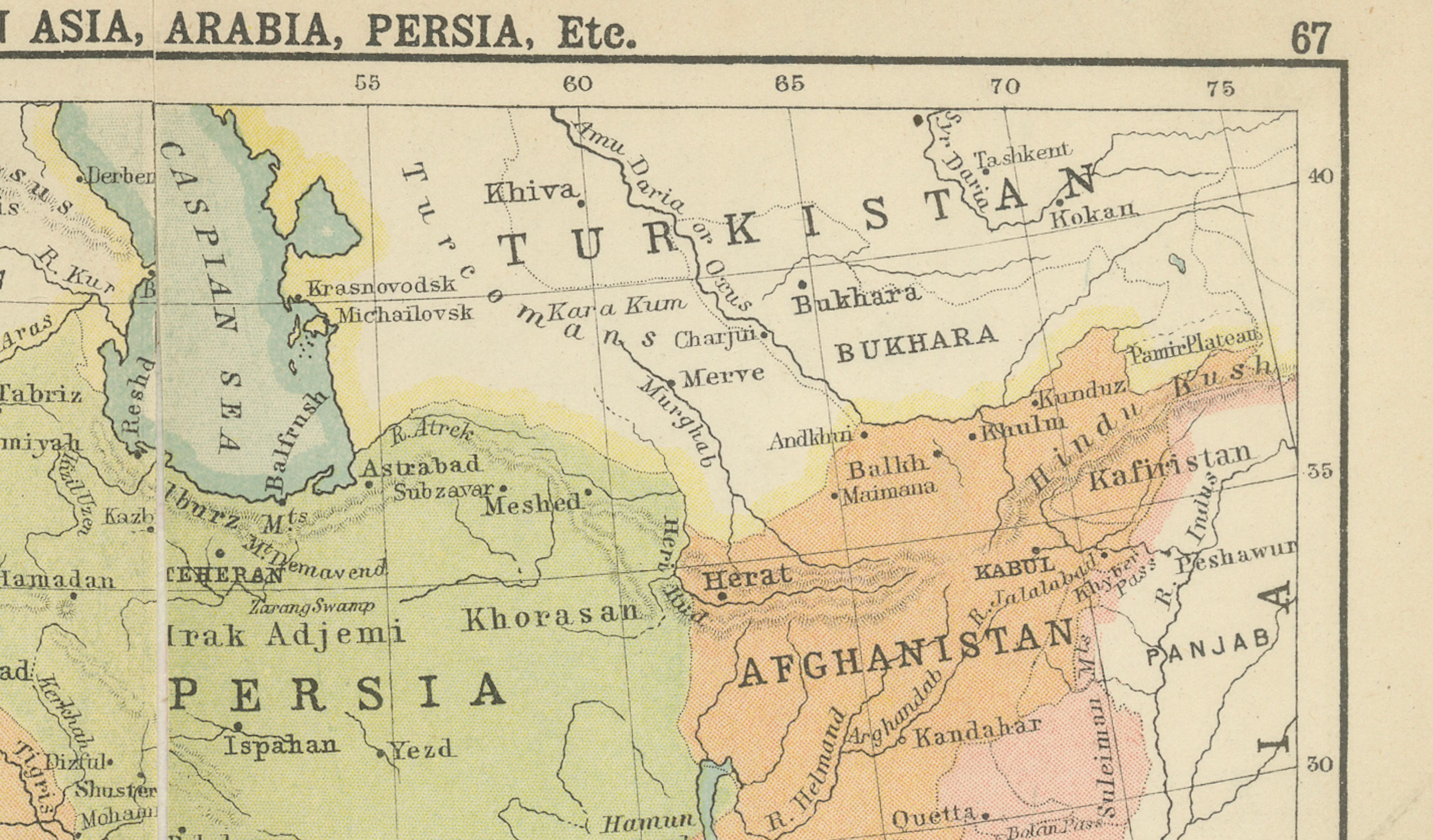 Antique Map of Turkey in Asia, Arabia, Persia, ca.1890