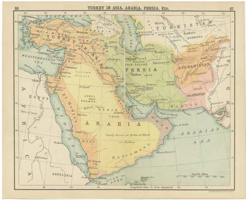 Antique Map of Turkey in Asia, Arabia, Persia, ca.1890