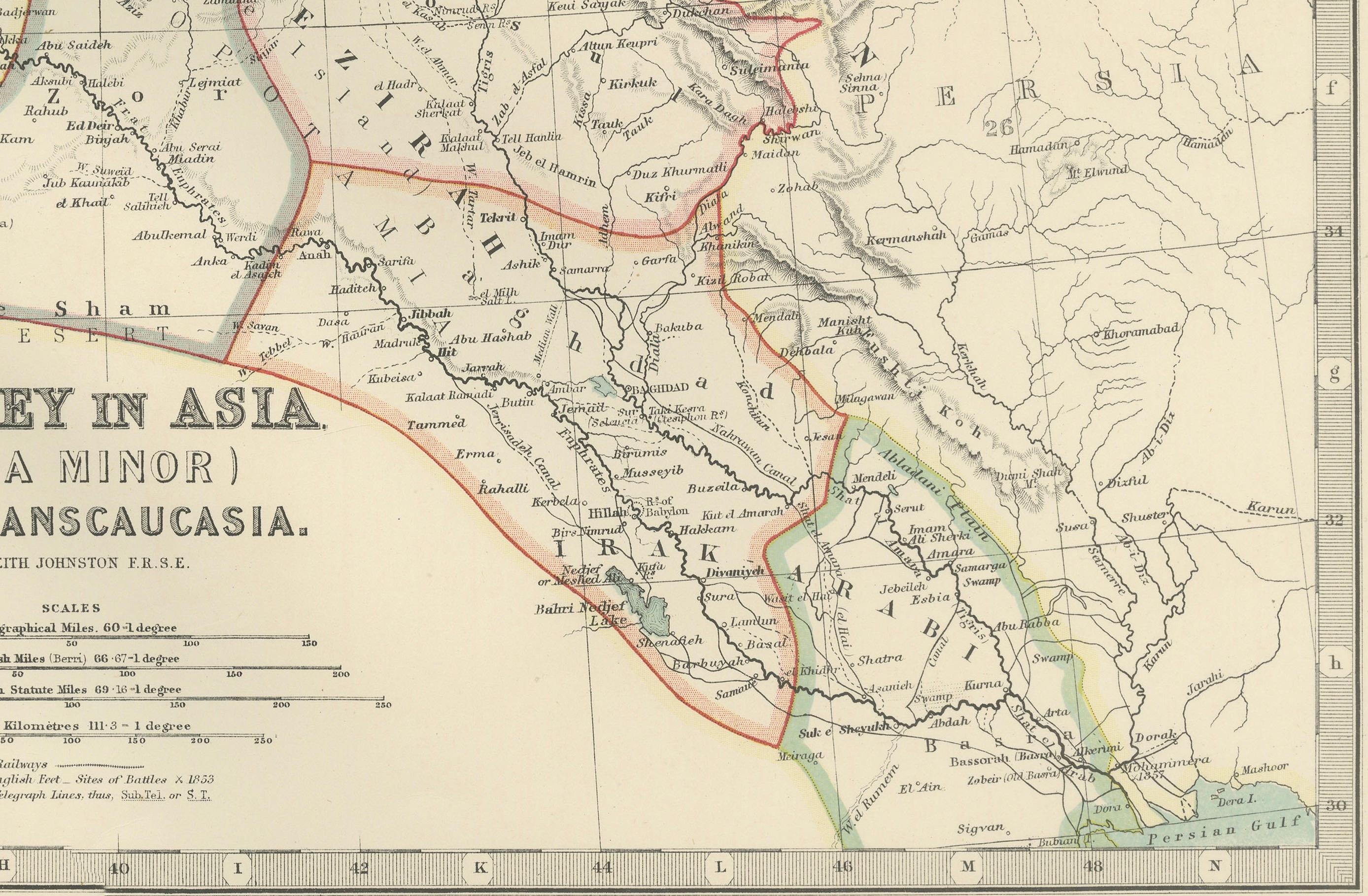 Antique Map of Turkey in Asia (Asia Minor and Transcaucasia), 1903 en Bueno estado para la venta en Langweer, NL