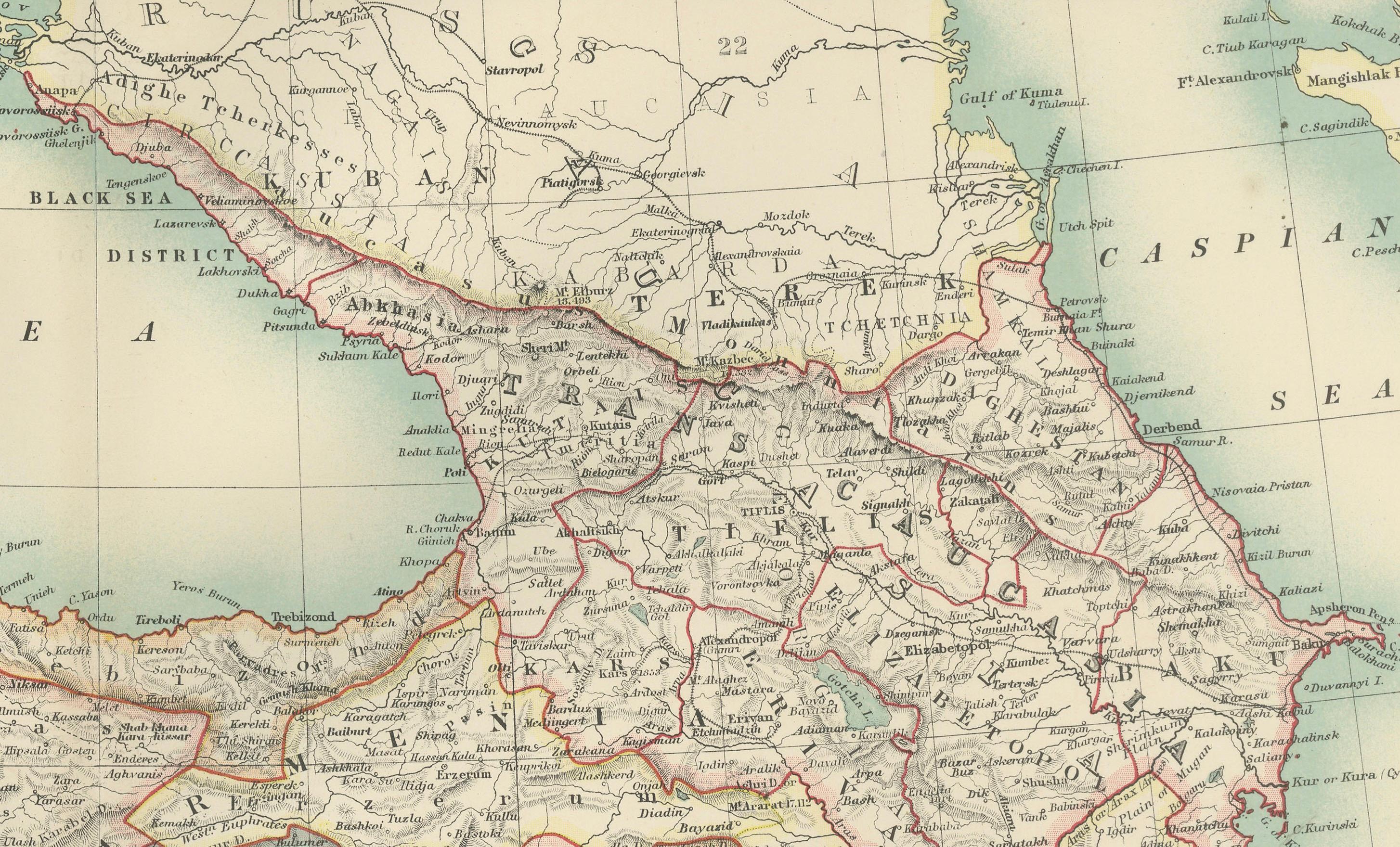 Antique Map of Turkey in Asia (Asia Minor and Transcaucasia), 1903 siglo XX en venta