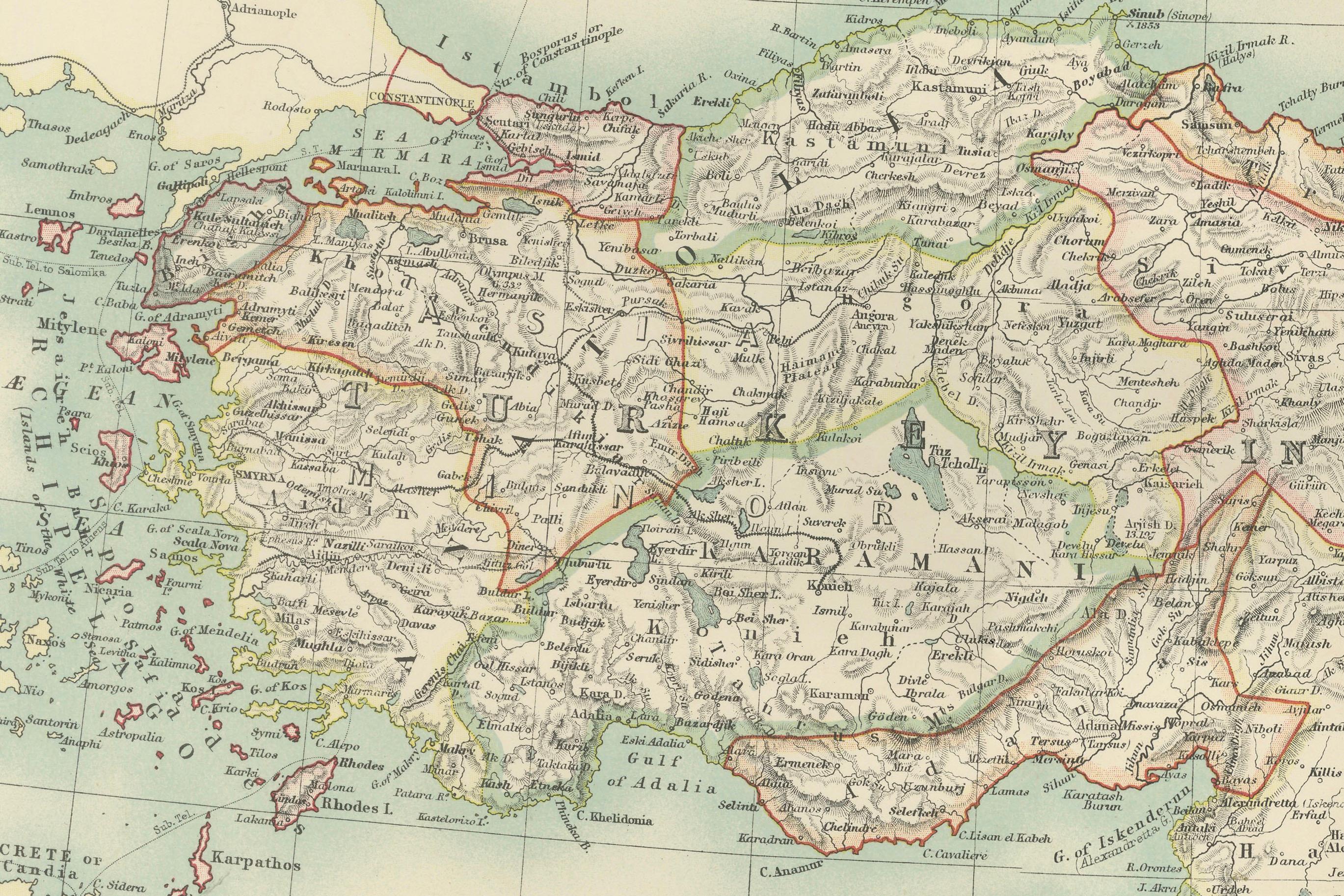Antique Map of Turkey in Asia (Asia Minor and Transcaucasia), 1903 Papel en venta