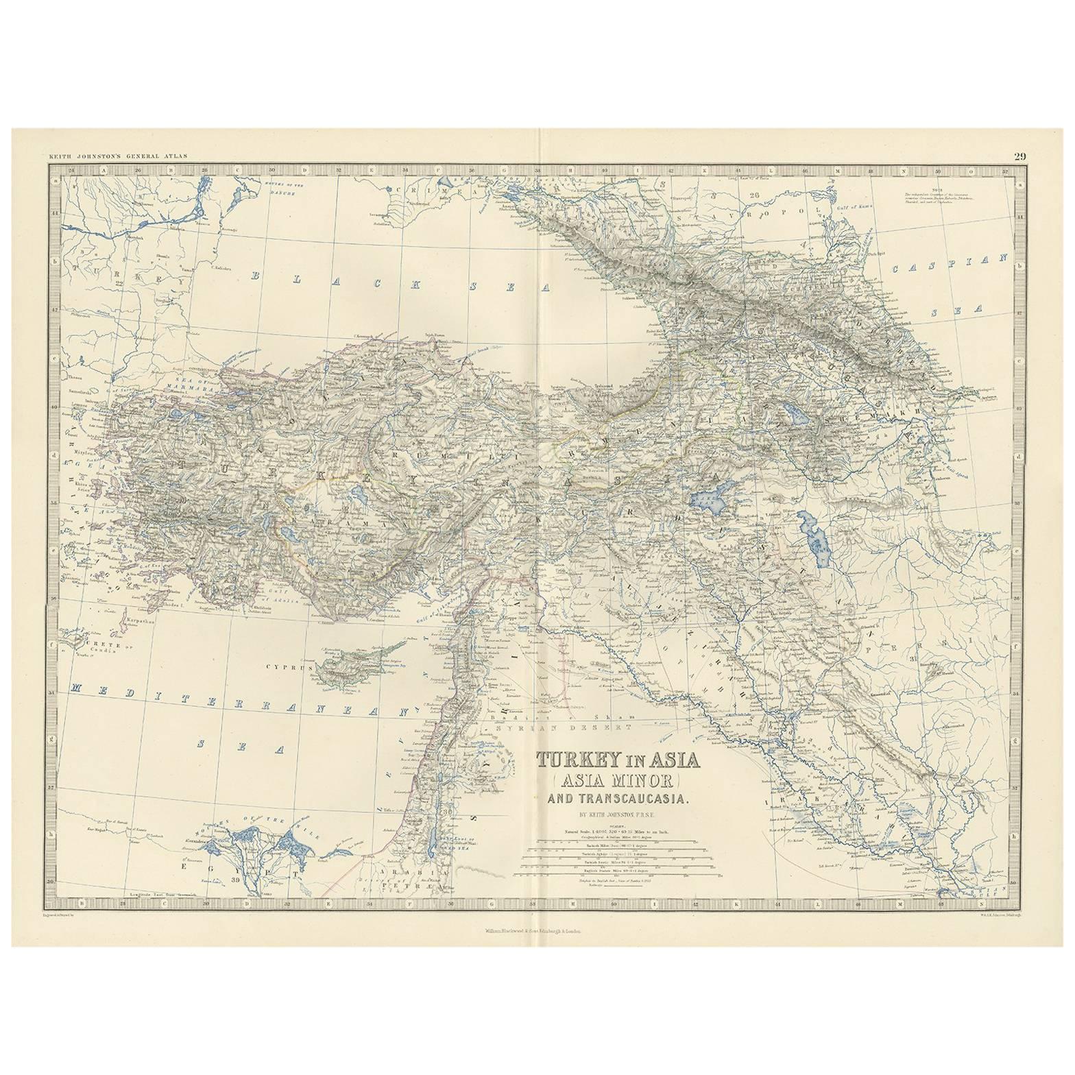 Antique Map of Turkey in Asia by A.K. Johnston, 1865 For Sale