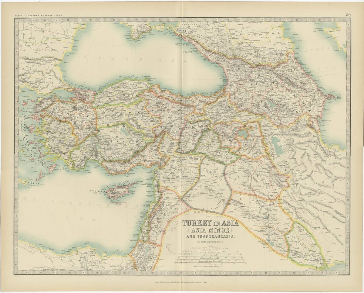Antique Map of Turkey in Asia by Johnston '1909'