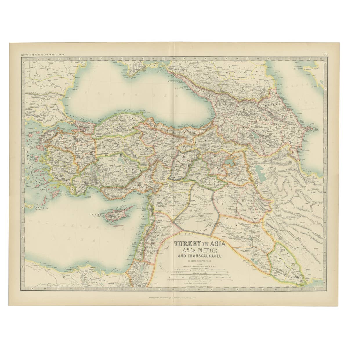 Antique Map of Turkey in Asia by Johnston '1909'