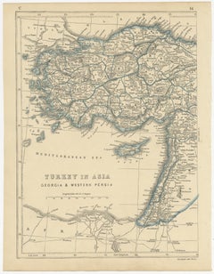 Antique Map of Turkey in Asia by J.W. Lowry, Paper Print, 1852