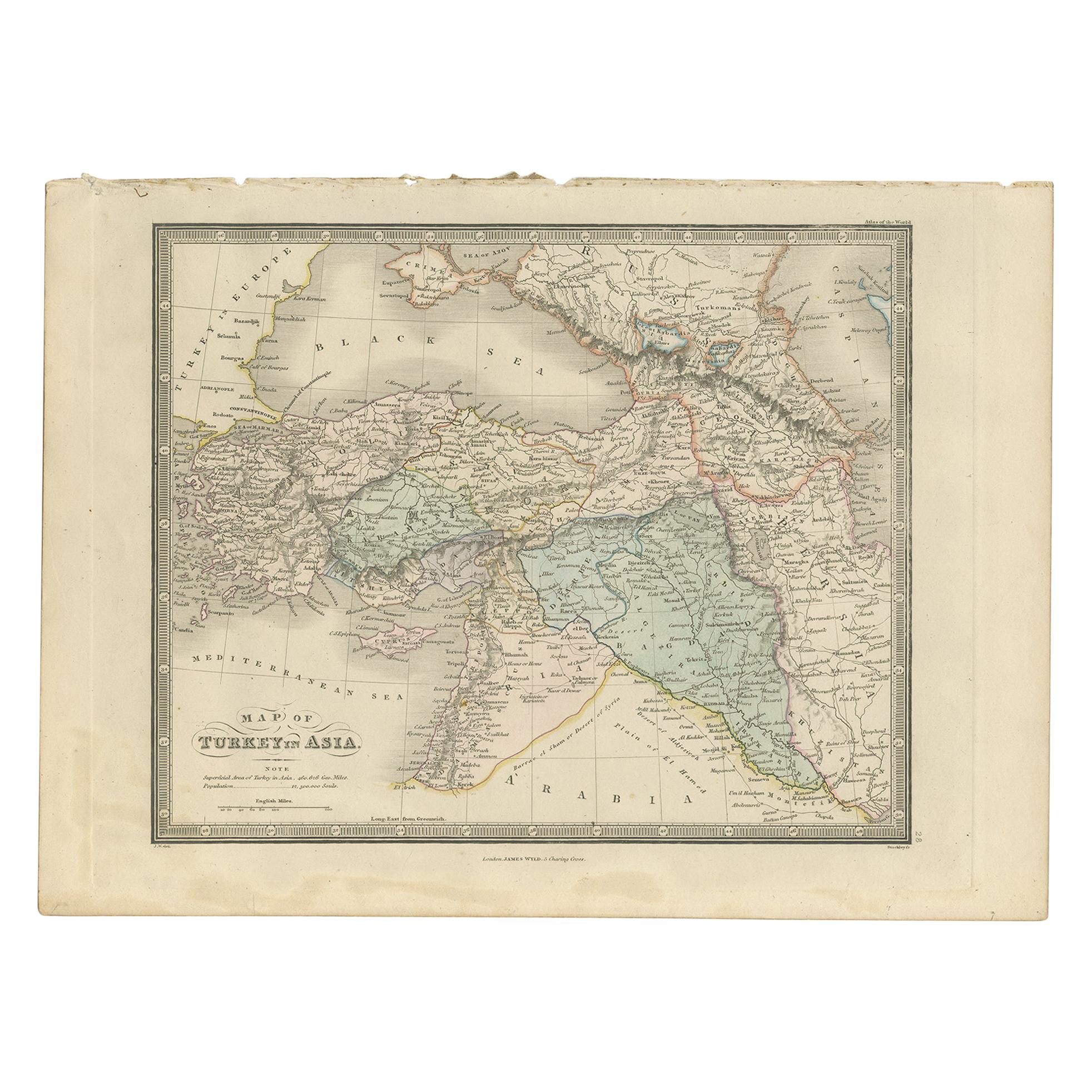 Carte ancienne de la Turquie en Asie par Wyld '1845'