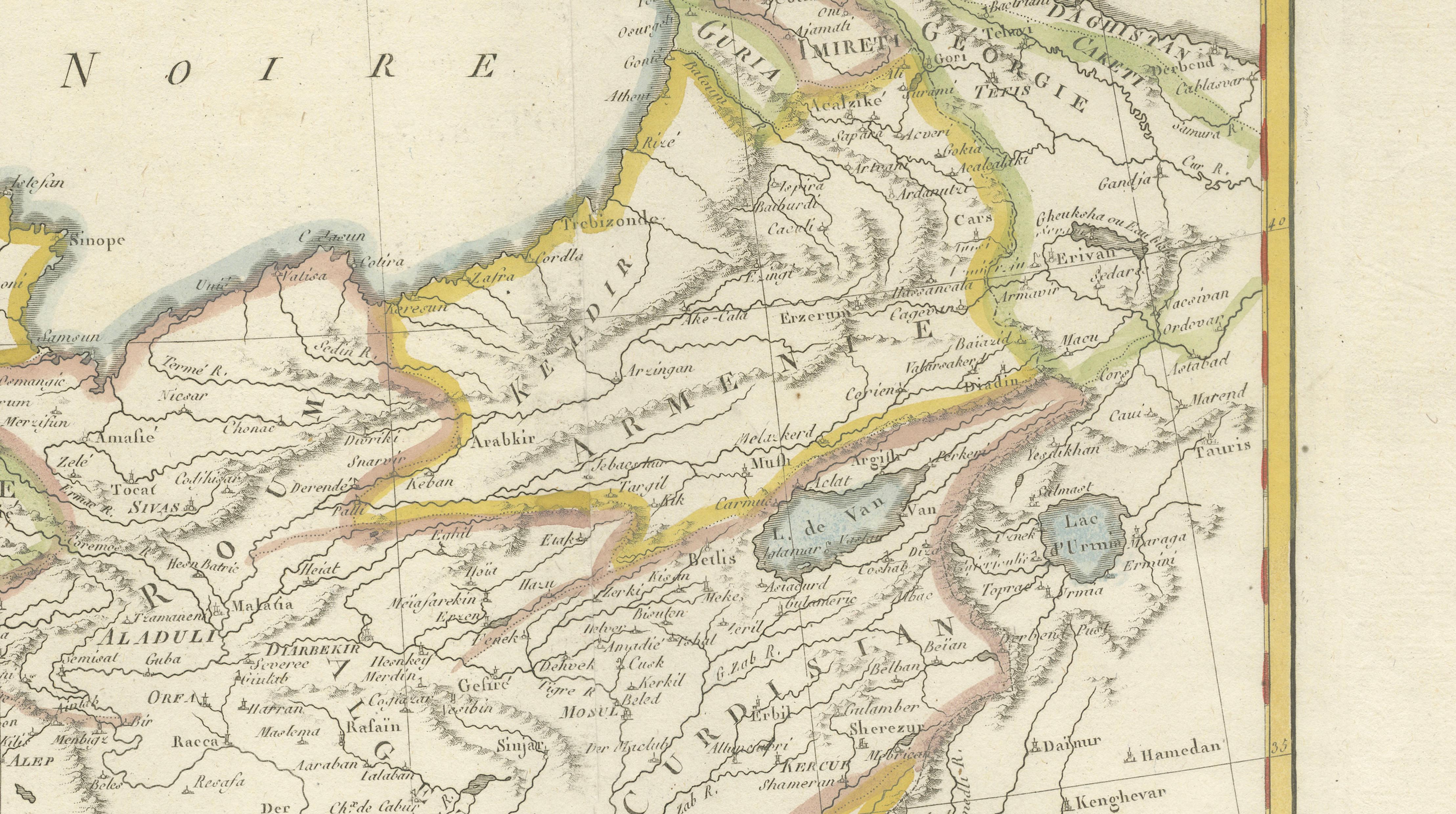 Antique Map of Turkey in Asia, Middle East and Persia, Bonne, c.1780