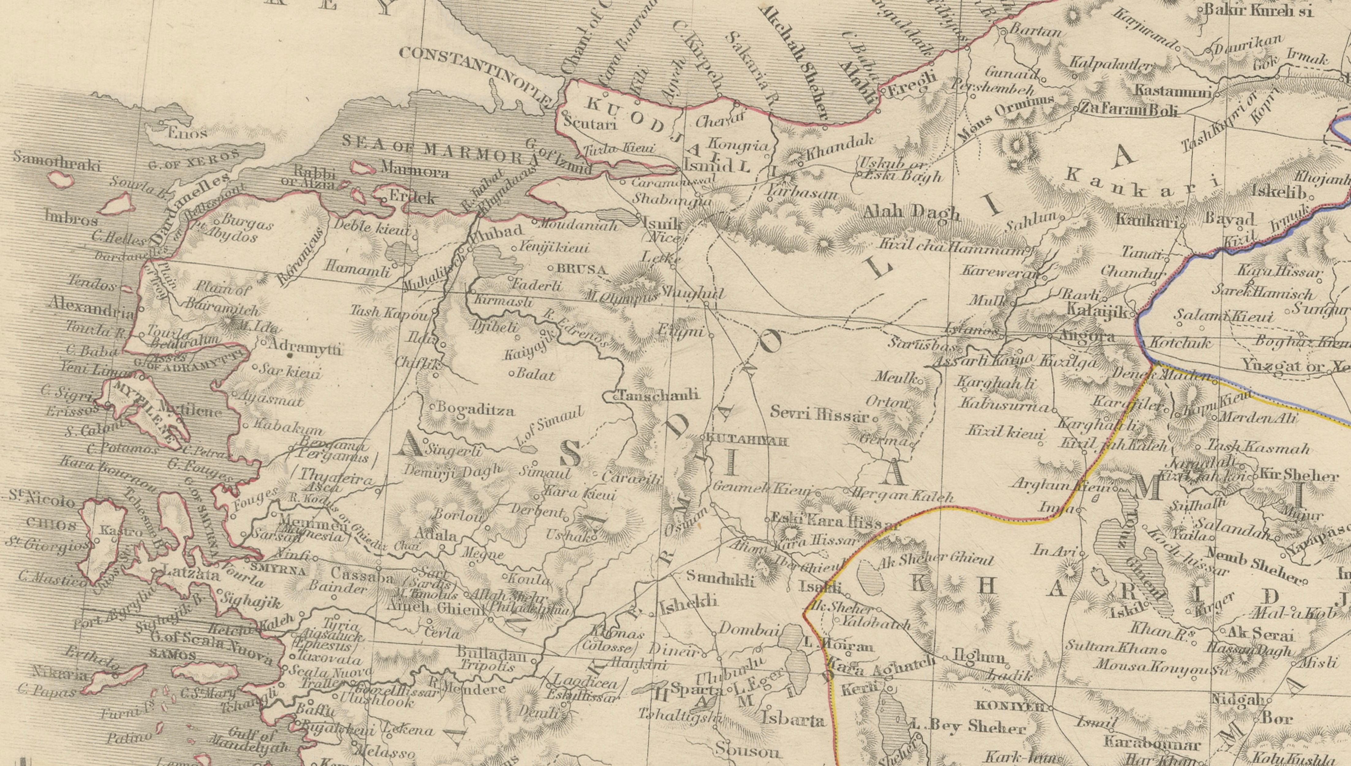 Antique Map of Turkey in Asia, Ottoman Empire Middle East, c. 1850