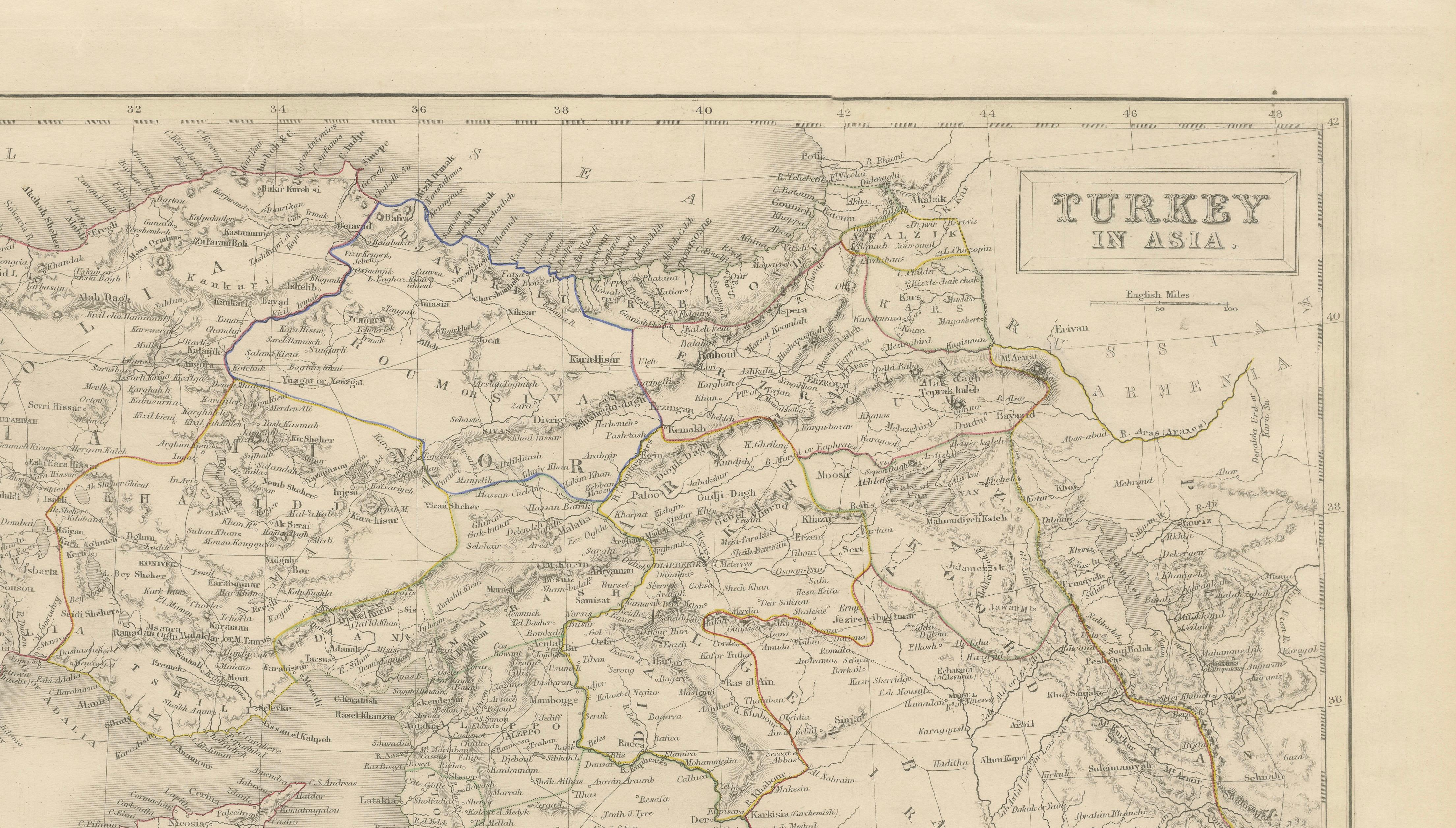 Antique Map of Turkey in Asia, Ottoman Empire Middle East, c. 1850