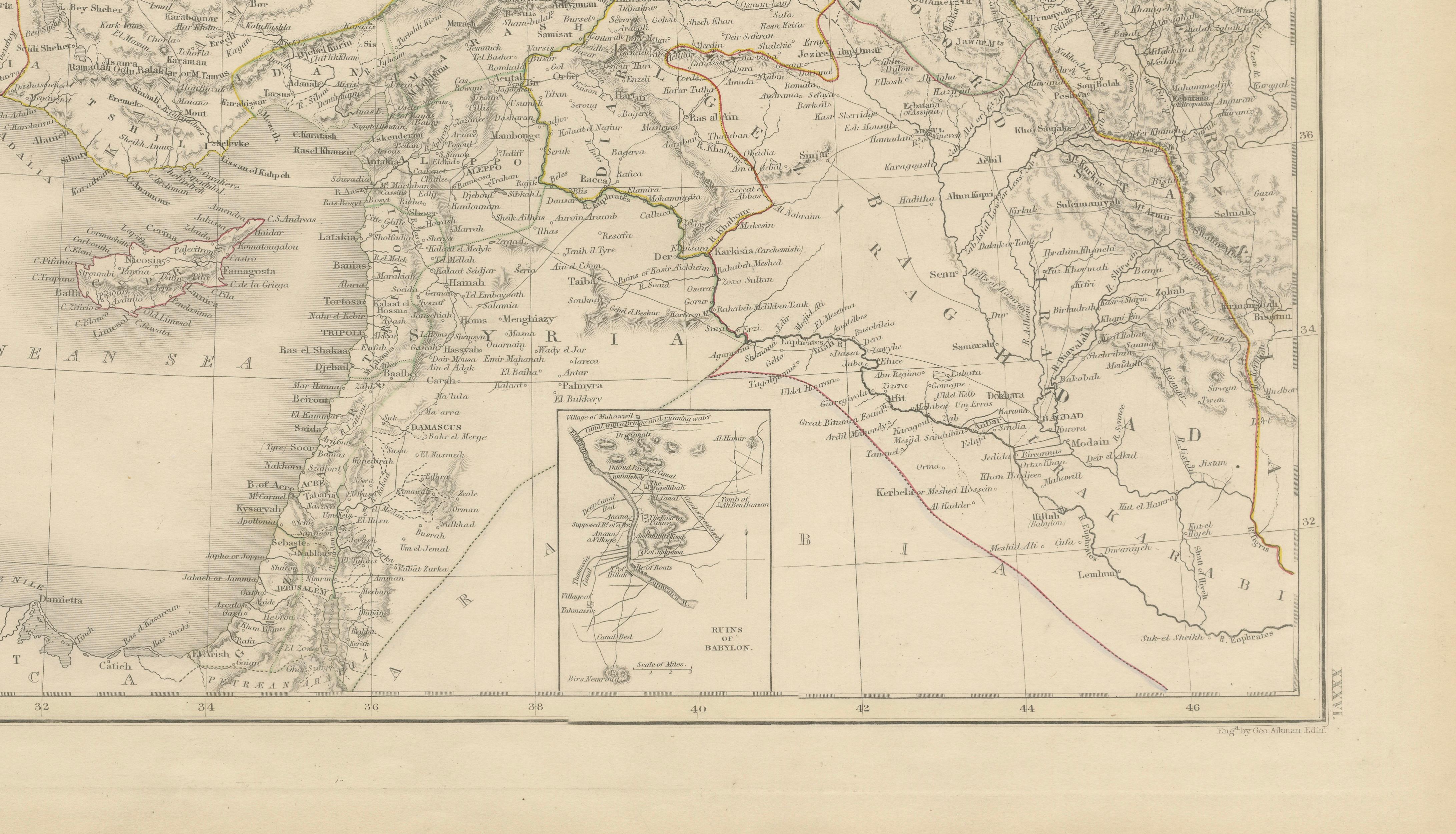 Antique Map of Turkey in Asia, Ottoman Empire Middle East, c. 1850