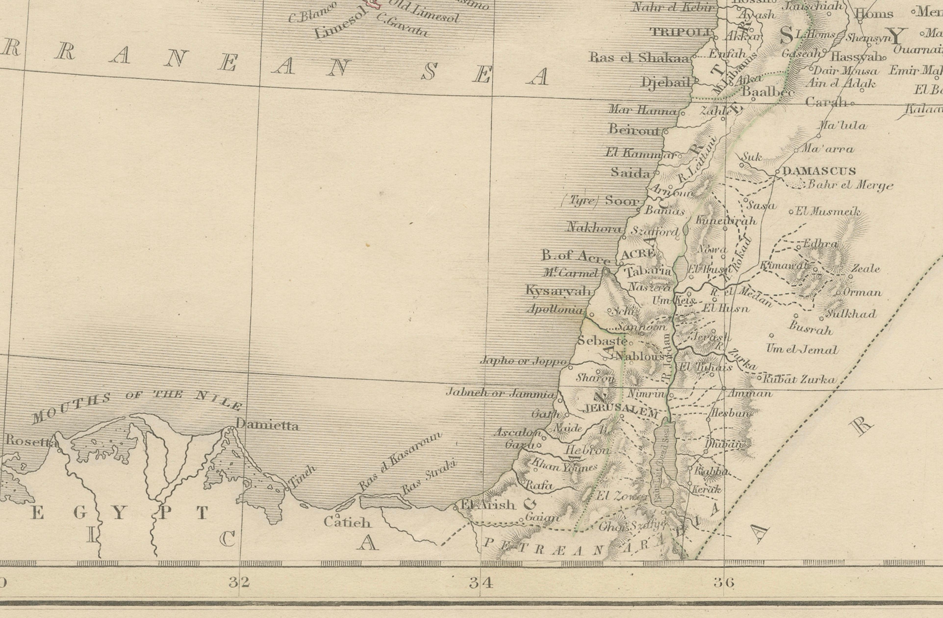Antique Map of Turkey in Asia, Ottoman Empire Middle East, c. 1850