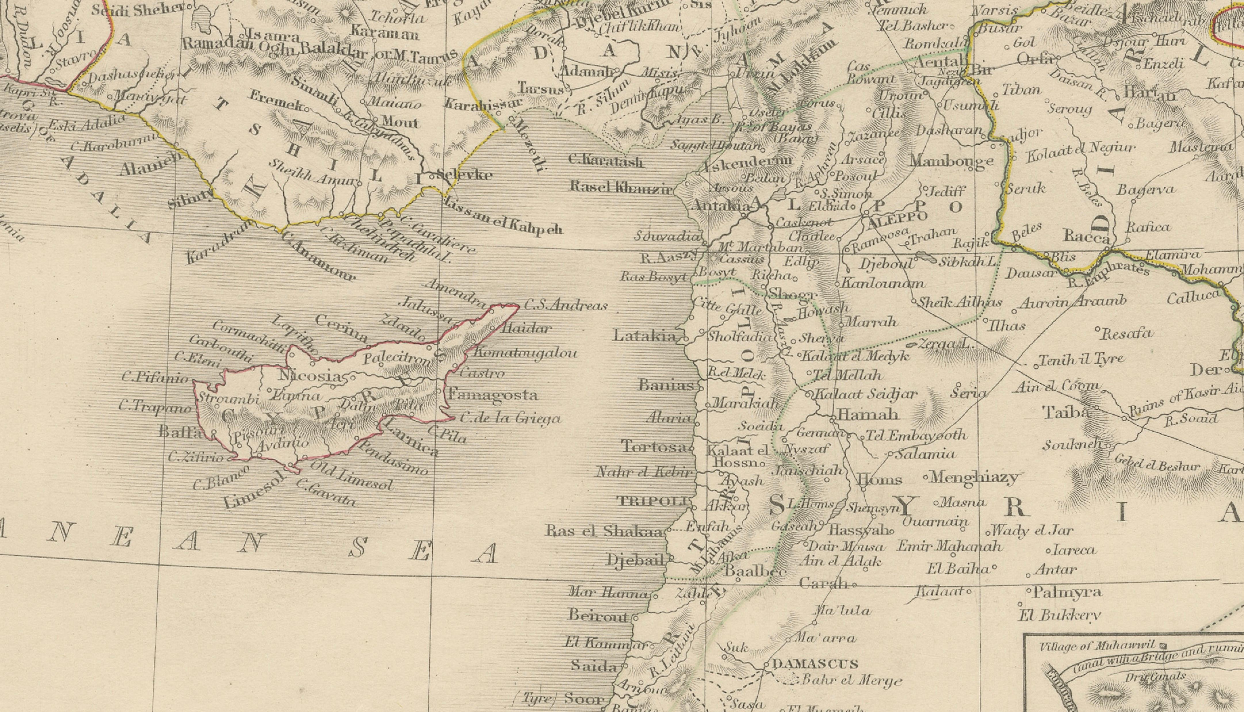 Antique Map of Turkey in Asia, Ottoman Empire Middle East, c. 1850