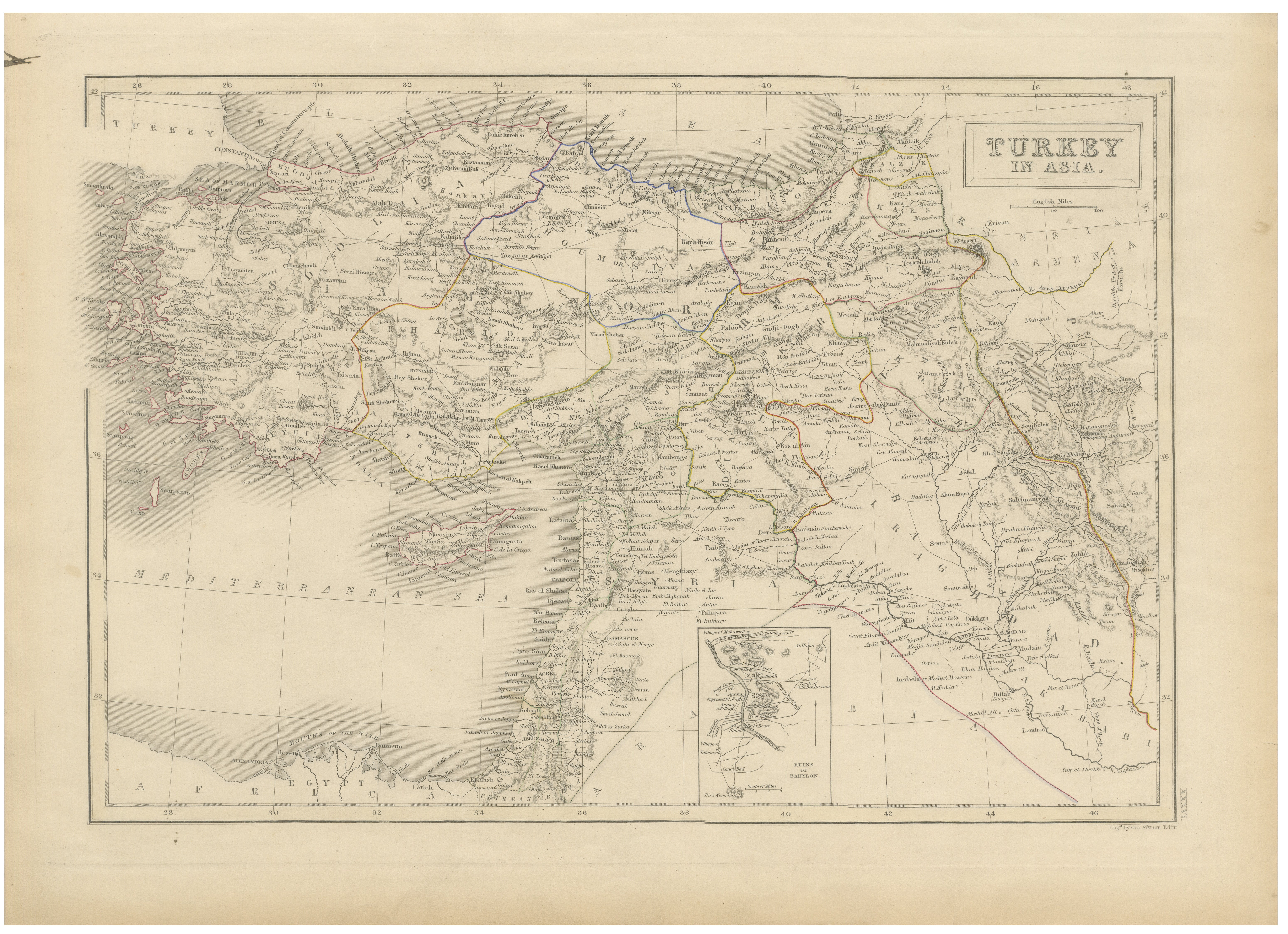 Antique Map of Turkey in Asia, Ottoman Empire Middle East, c. 1850