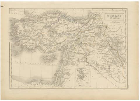 Antique Map of Turkey in Asia, Ottoman Empire Middle East, c. 1850