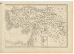 Antique Map of Turkey in Asia, Ottoman Empire Middle East, c. 1850
