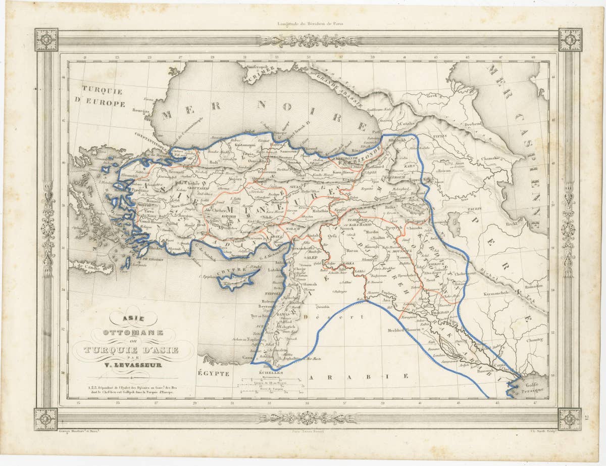 Antique Map of Turkey in Asia, with Frame Style Border
