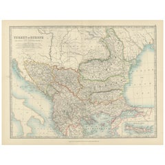 Antique Map of Turkey in Europe, 1903, with Delicate Pastel Coloration