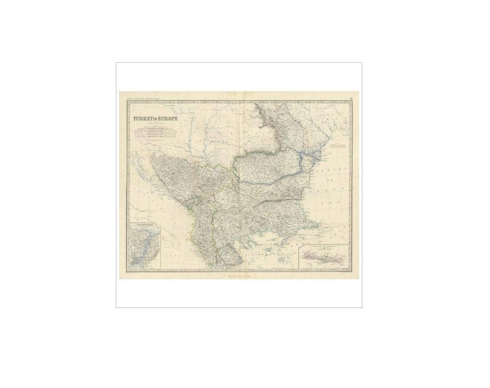 Antique Map of Turkey in Europe by A.K. Johnston, 1865